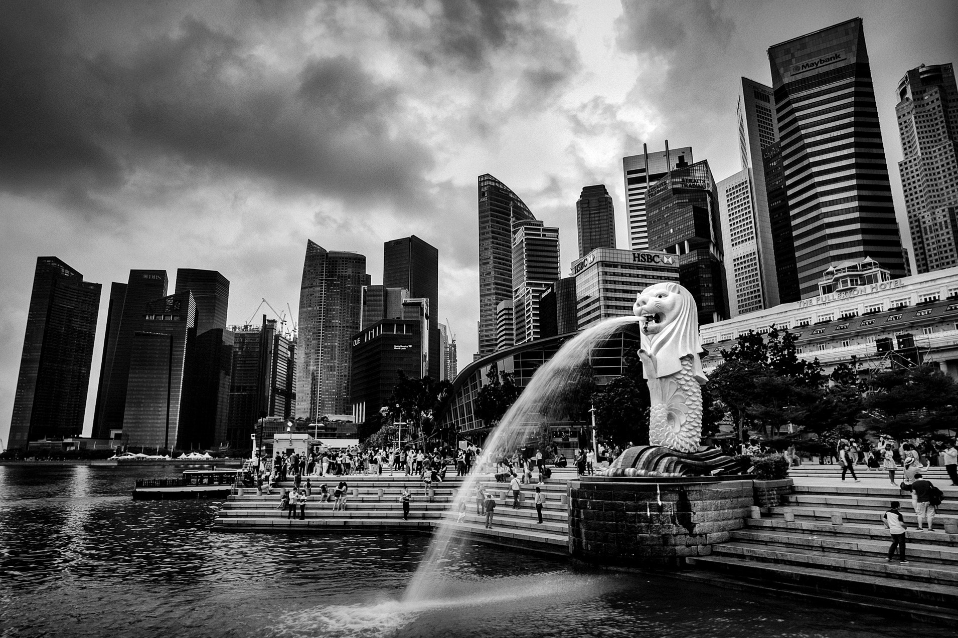 Fujifilm X-Pro2 + Fujifilm XF 14mm F2.8 R sample photo. Merlion in black mood photography