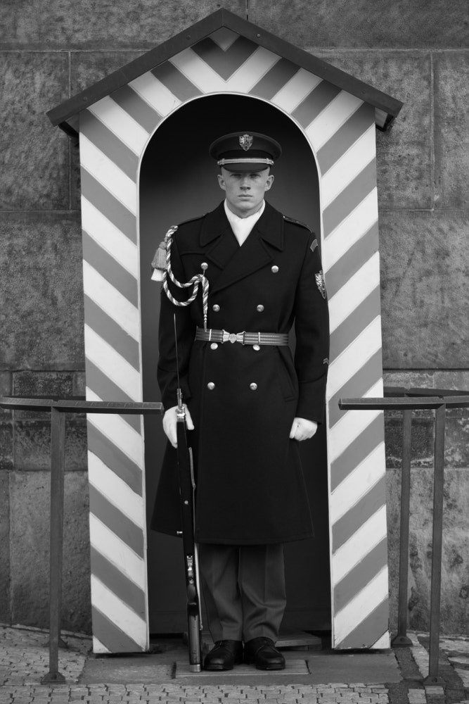 Nikon AF-S DX Micro-Nikkor 85mm F3.5G ED VR sample photo. Prague castle guard photography