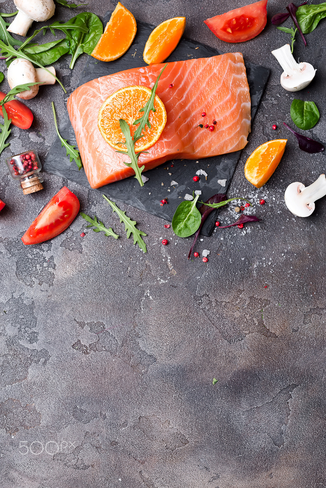 Nikon D610 + AF Nikkor 50mm f/1.8 sample photo. Salmon fillet with fresh ingredients photography