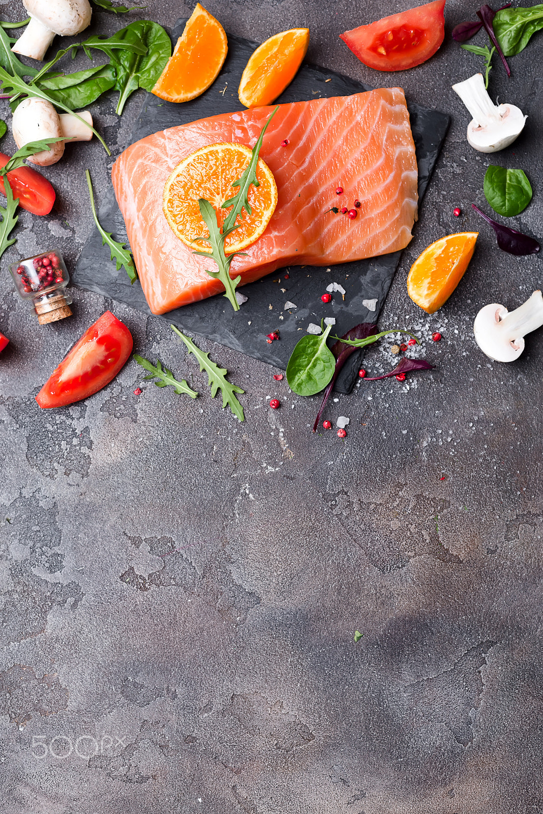 Nikon D610 + AF Nikkor 50mm f/1.8 sample photo. Salmon fillet with fresh ingredients photography