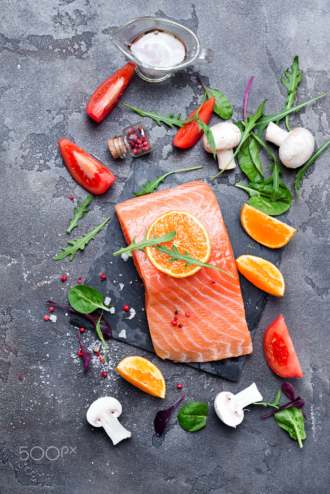 Nikon D610 + AF Nikkor 50mm f/1.8 sample photo. Salmon fillet with fresh ingredients photography