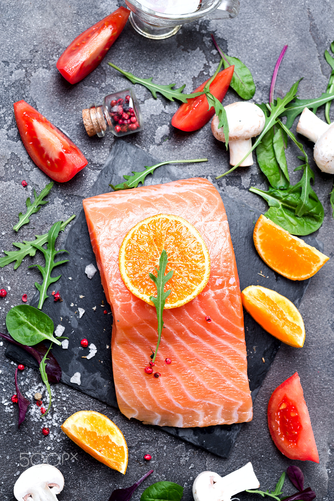 Nikon D610 + AF Nikkor 50mm f/1.8 sample photo. Salmon fillet with fresh ingredients photography