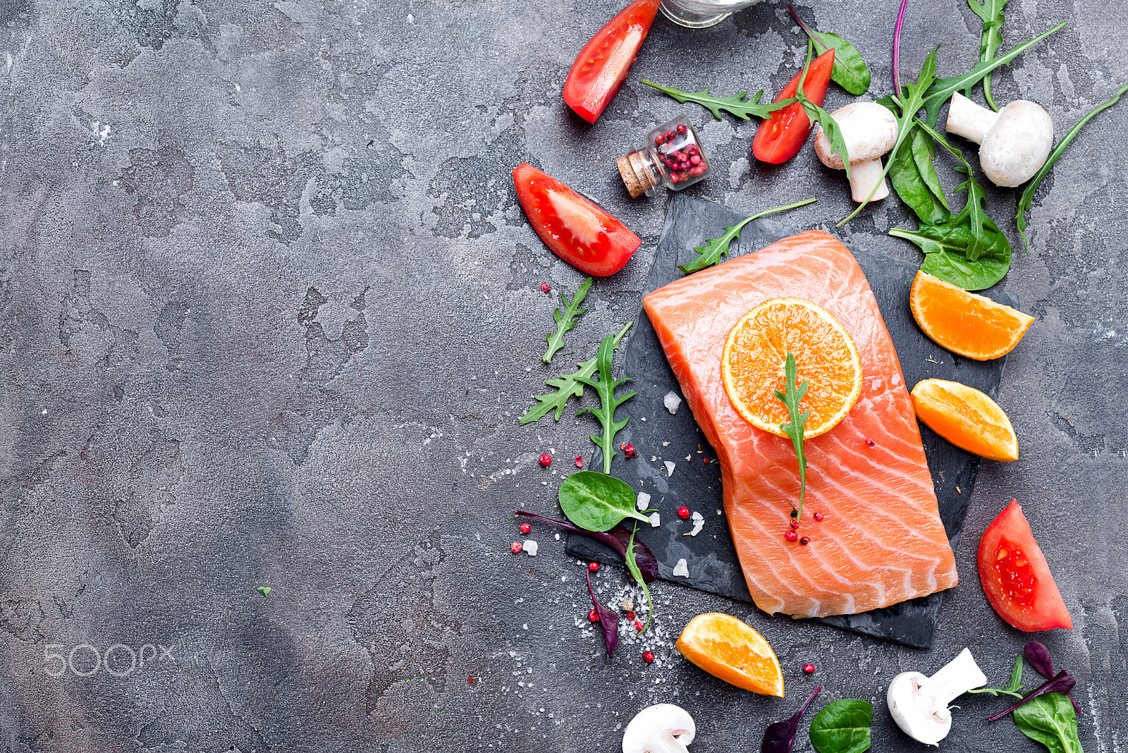 Nikon D610 + AF Nikkor 50mm f/1.8 sample photo. Salmon fillet with fresh ingredients photography