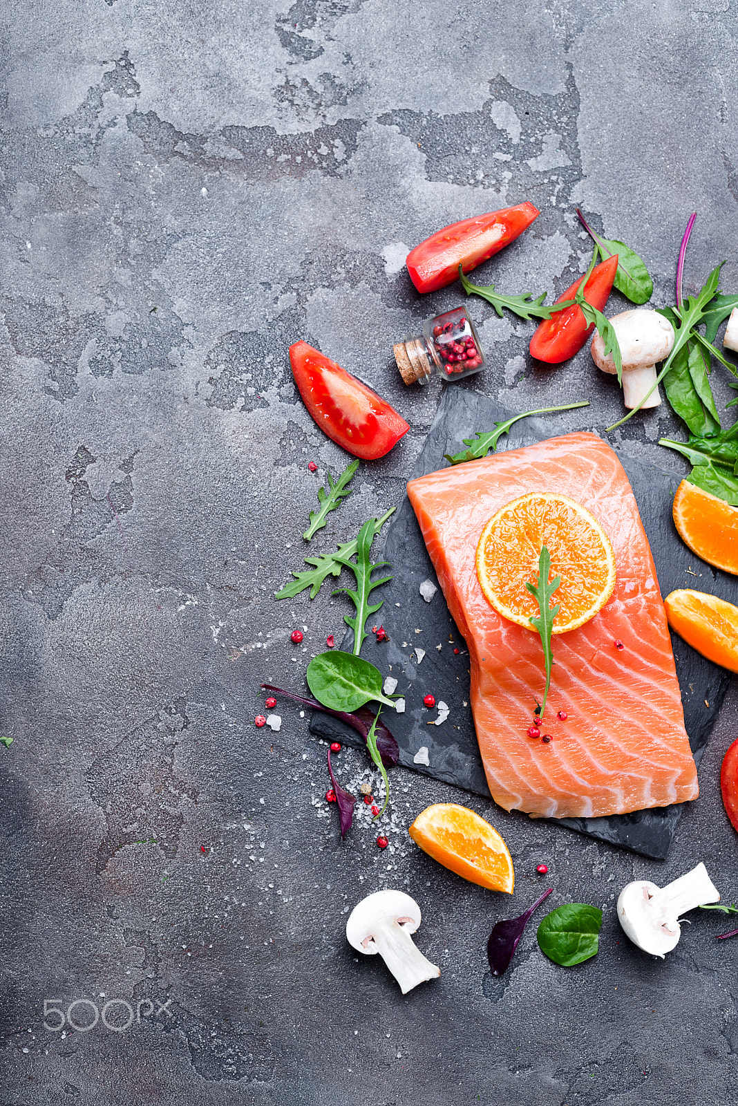 Nikon D610 + AF Nikkor 50mm f/1.8 sample photo. Salmon fillet with fresh ingredients photography