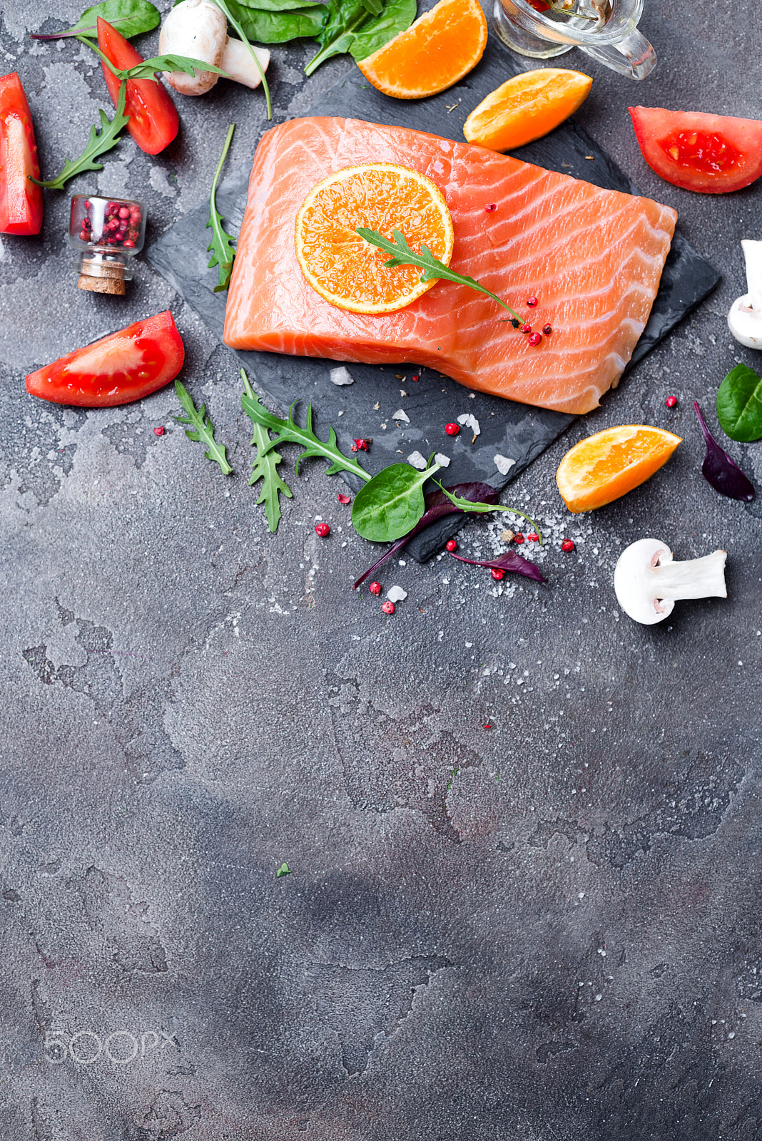 Nikon D610 + AF Nikkor 50mm f/1.8 sample photo. Salmon fillet with fresh ingredients photography