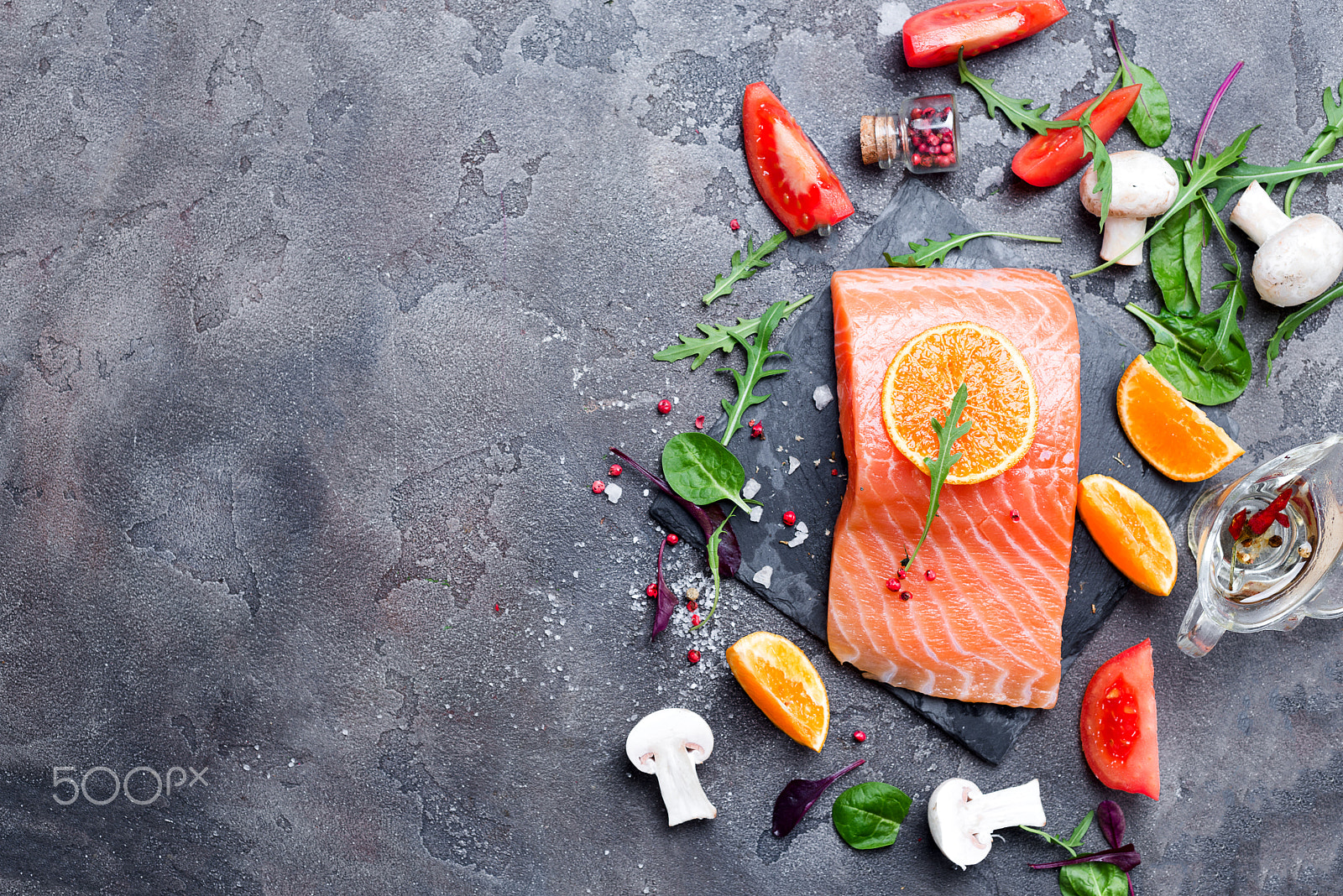 Nikon D610 + AF Nikkor 50mm f/1.8 sample photo. Salmon fillet with fresh ingredients photography