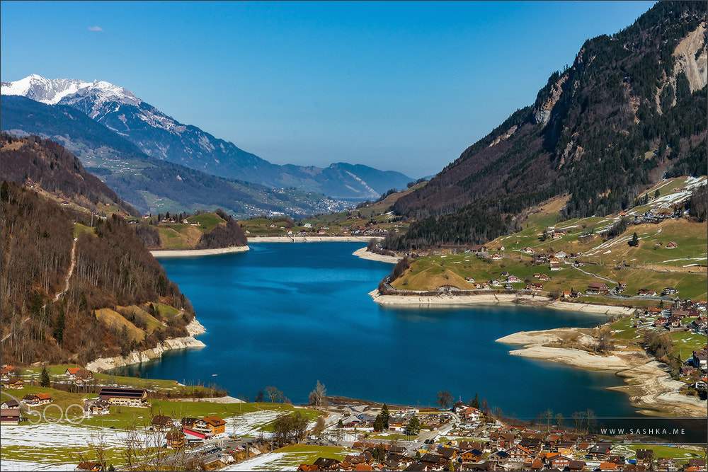 Sony a99 II sample photo. Aerial view of mountains lake lungernersee, lungern photography