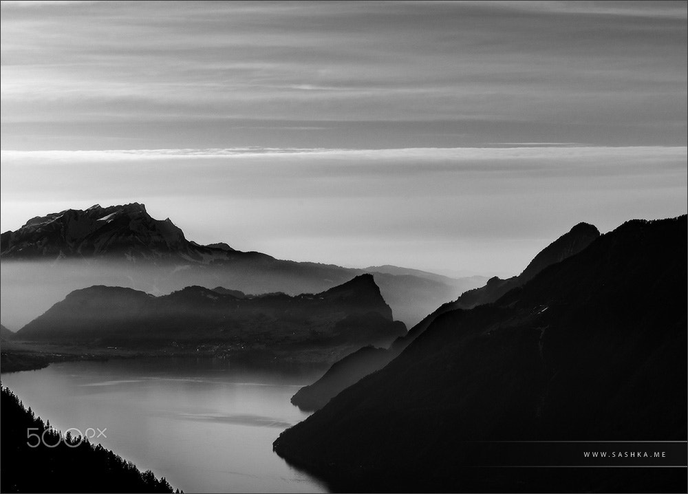 Sony a99 II sample photo. Panoramic aerial view to luzern lake from high peak photography