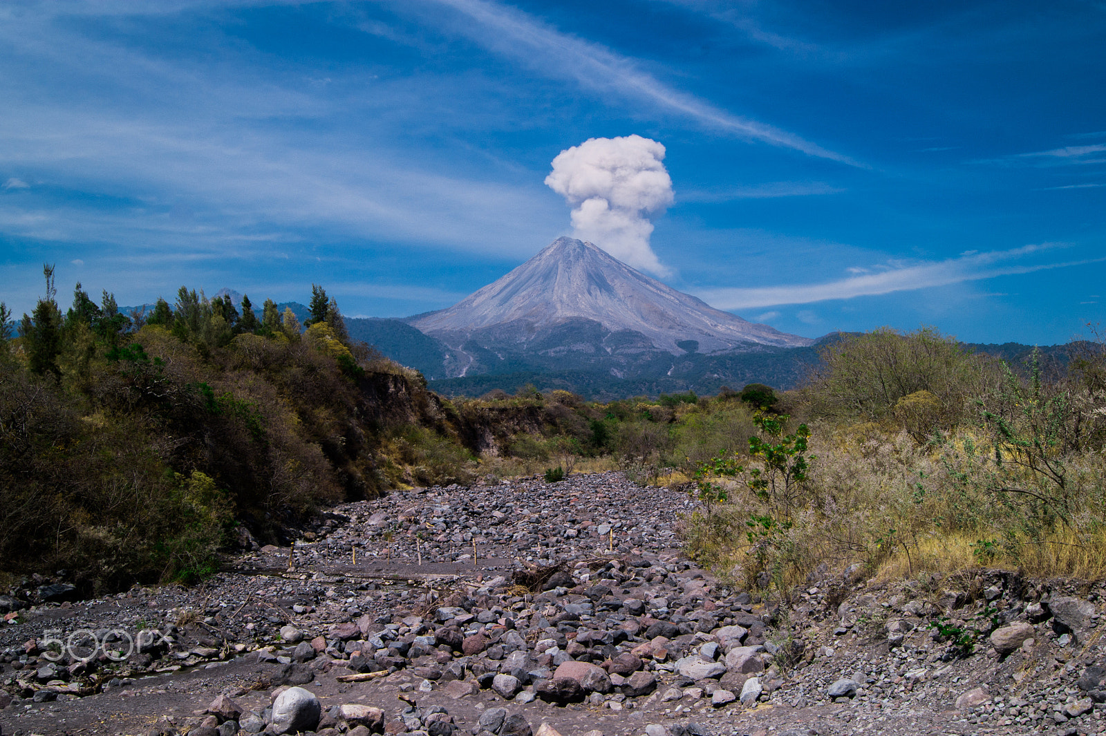 Sony Alpha DSLR-A380 + Sony DT 18-55mm F3.5-5.6 SAM sample photo. Colima's volcano view from the dry river photography
