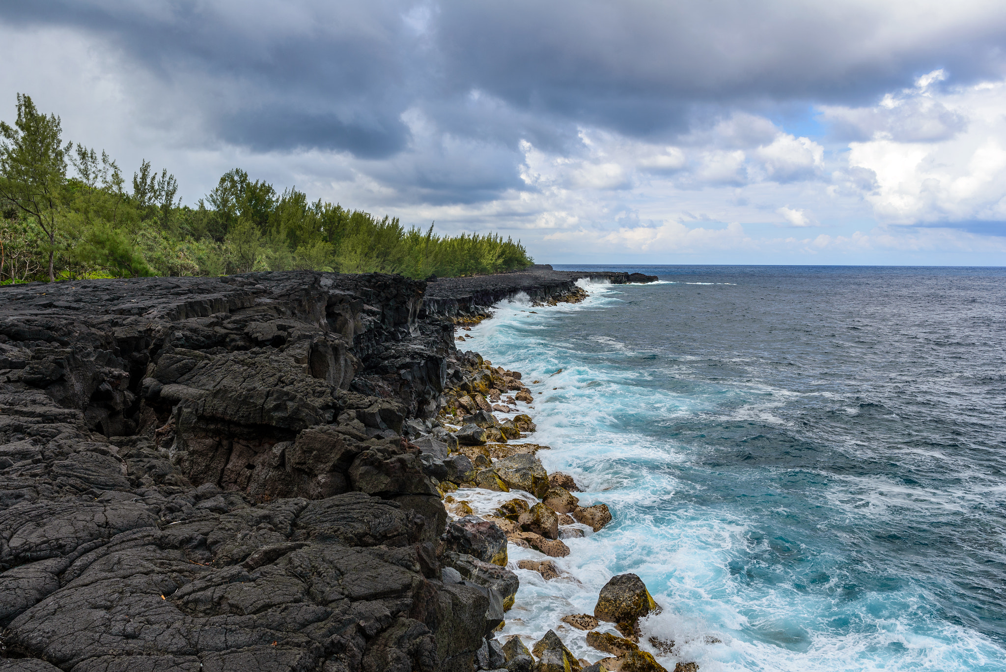 Nikon D600 + Nikon AF-S Nikkor 28mm F1.8G sample photo. Coastal lava field, cliff and forest photography