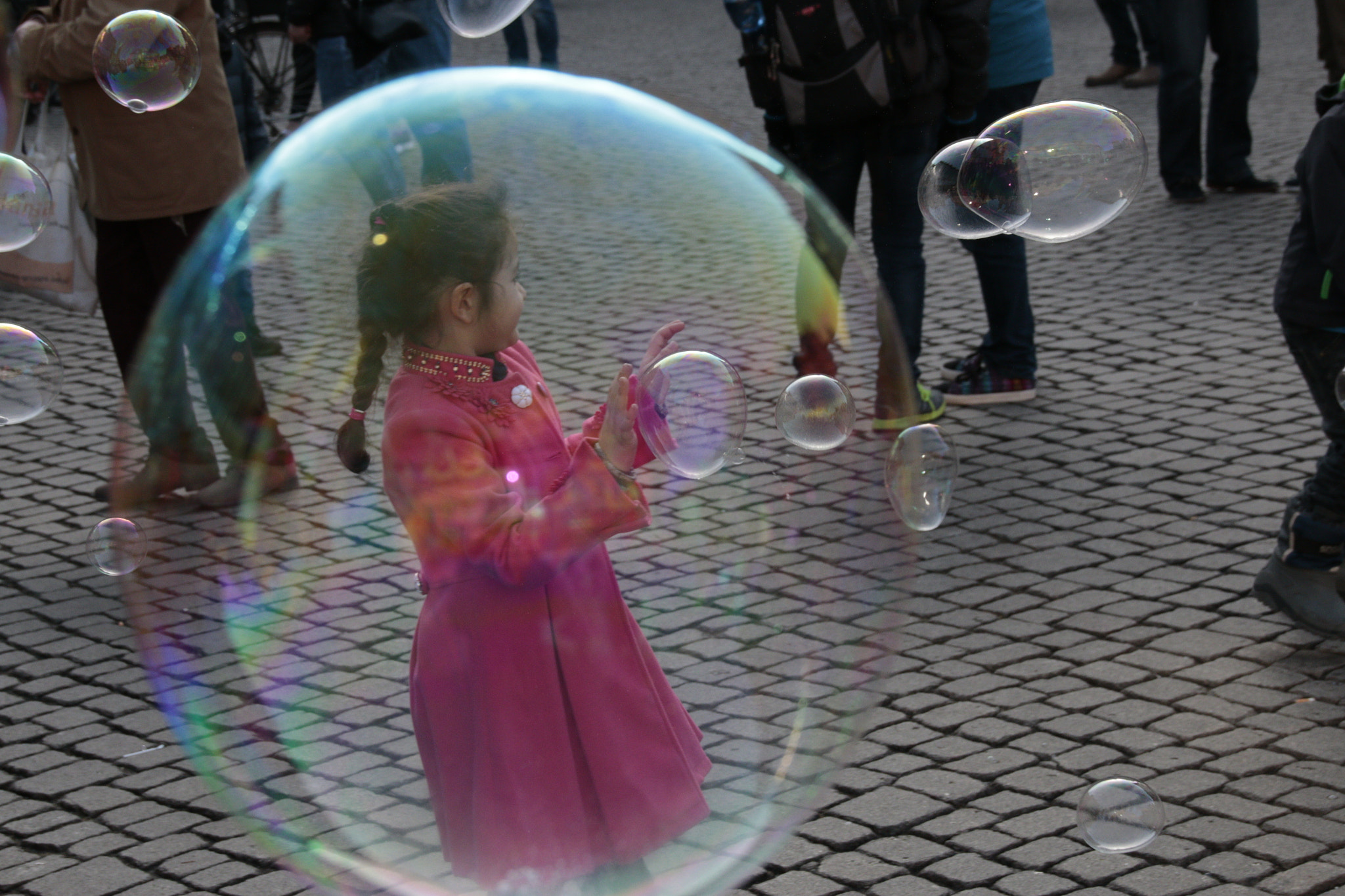 Canon EOS 70D sample photo. Little girl (in a soap bubble) having fun with soap bubbles photography