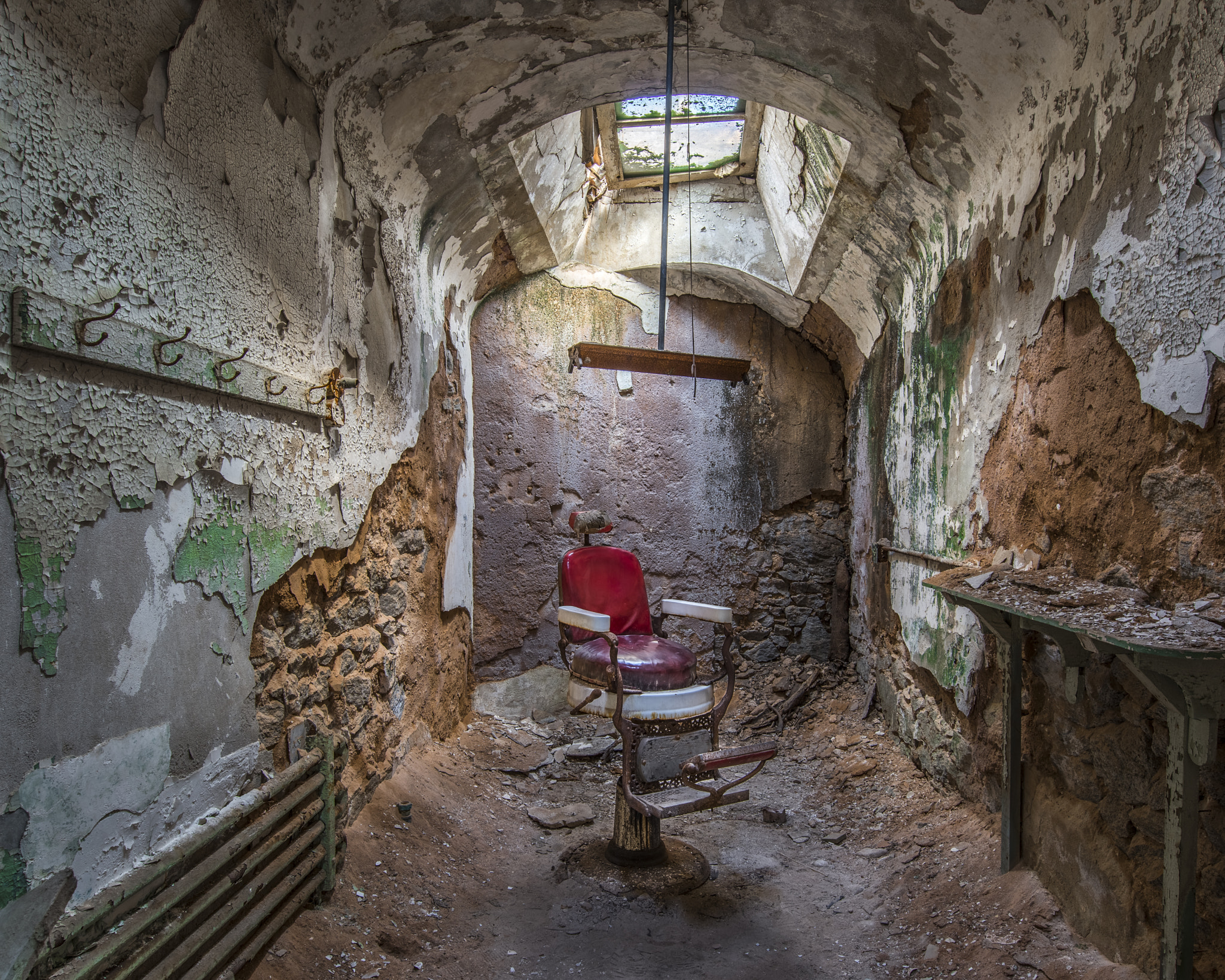 Nikon D800 sample photo. Eastern state penitentiary red barber chair photography