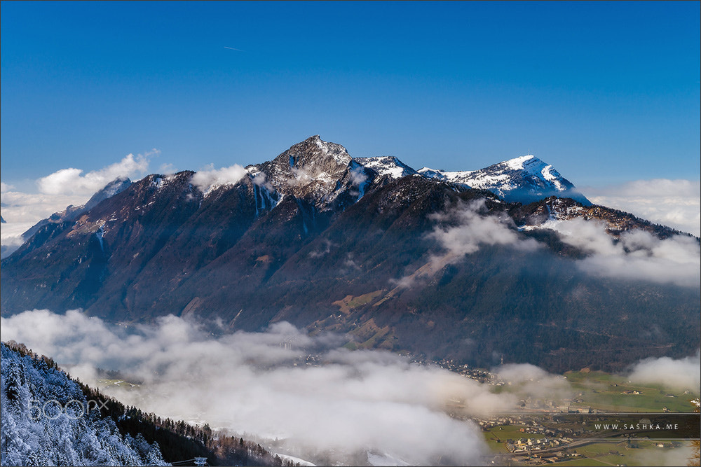 Sony Alpha a99 sample photo. Panoramic aerial view to luzern lake from high peak photography