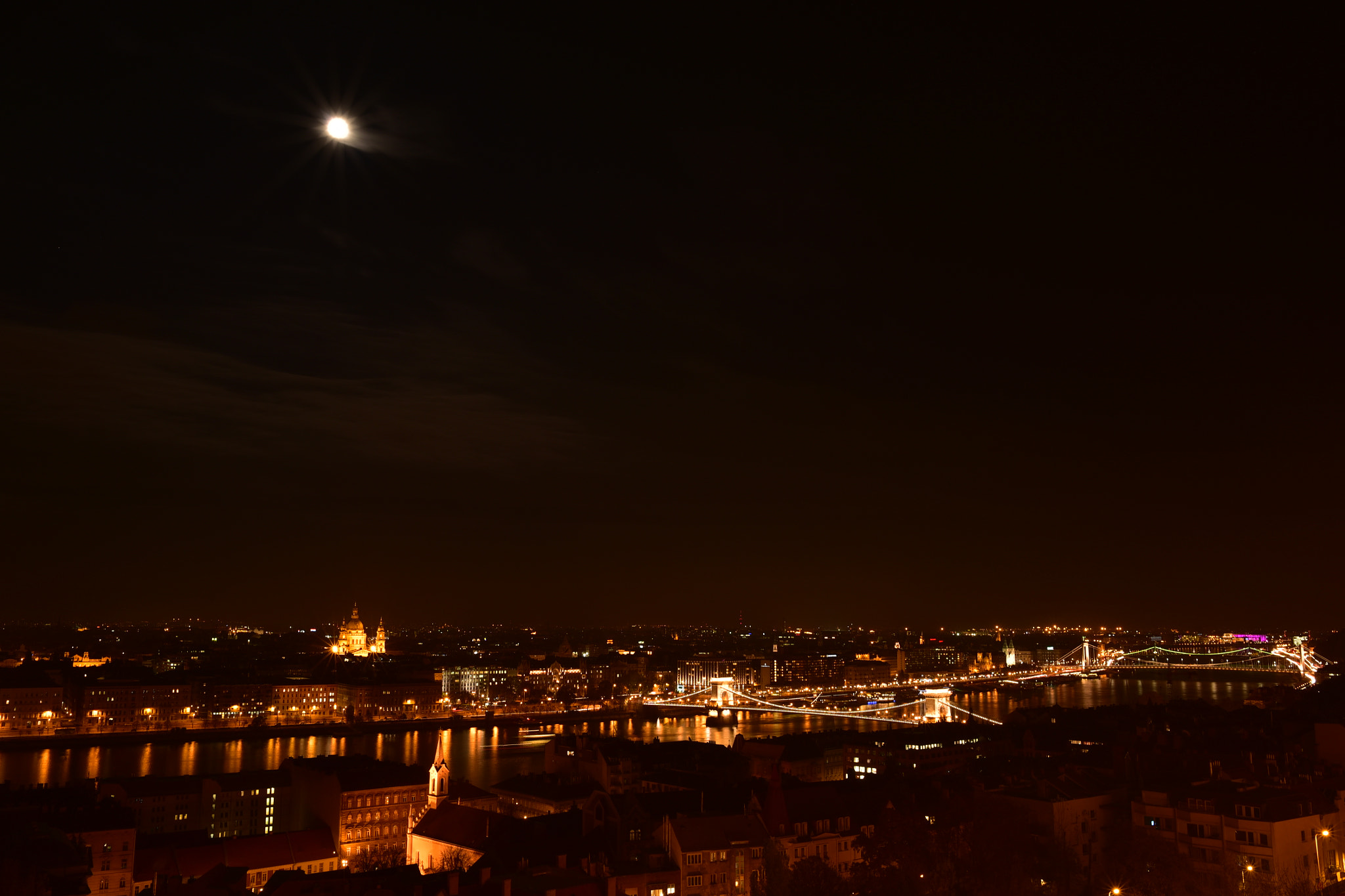 Nikon D750 + Nikon AF-S Nikkor 28mm F1.8G sample photo. Night river in budapest photography