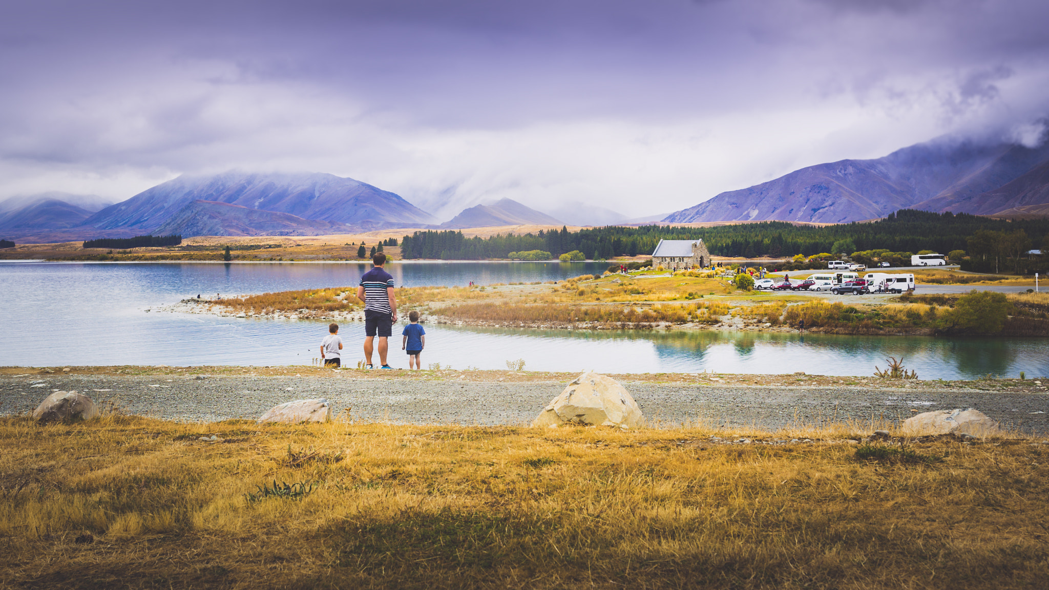 Canon EF 35mm F2 IS USM sample photo. Father & son in lake tekapo photography