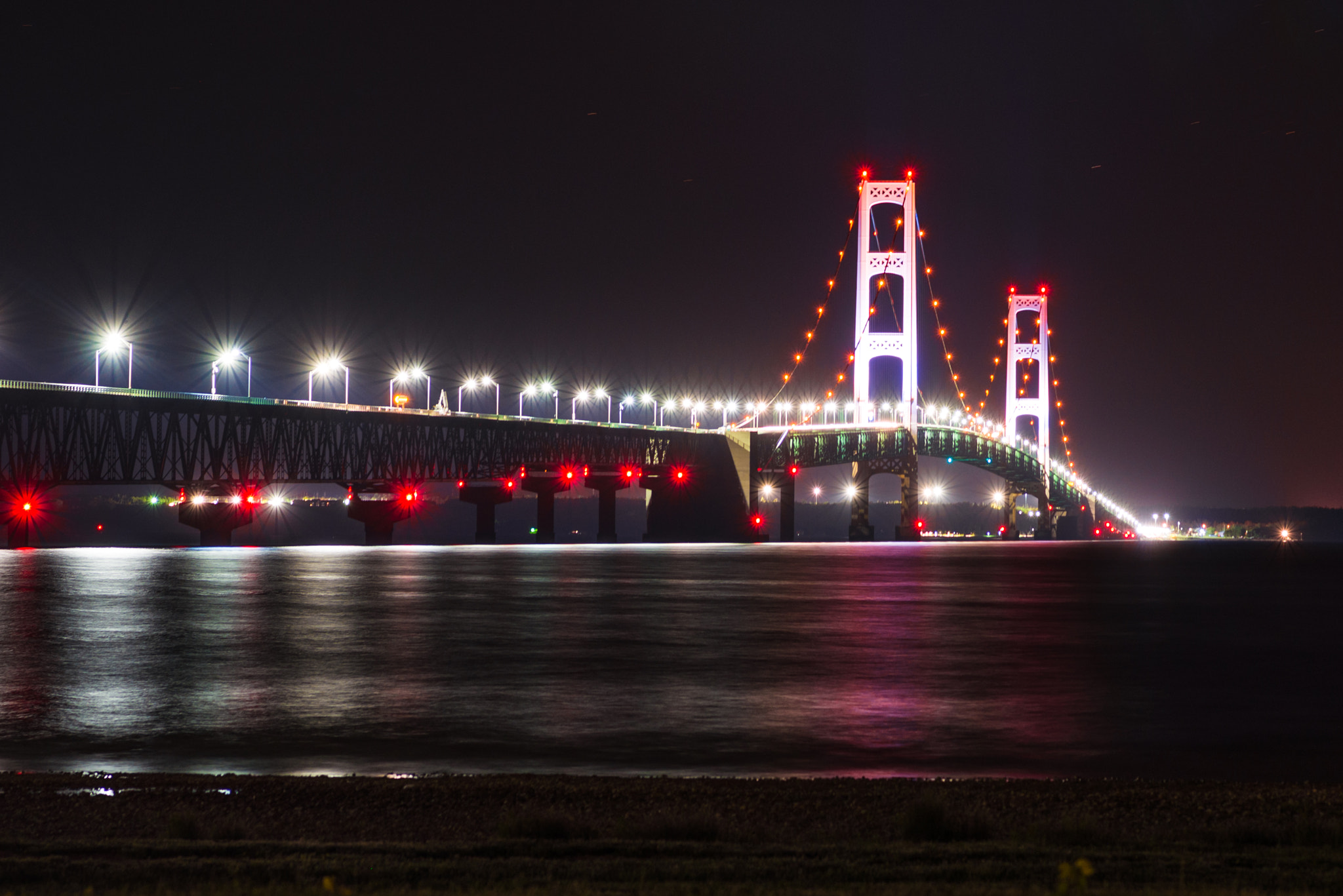 Nikon D600 + Nikon AF-S Nikkor 85mm F1.8G sample photo. Midnight at the mackinac bridge photography
