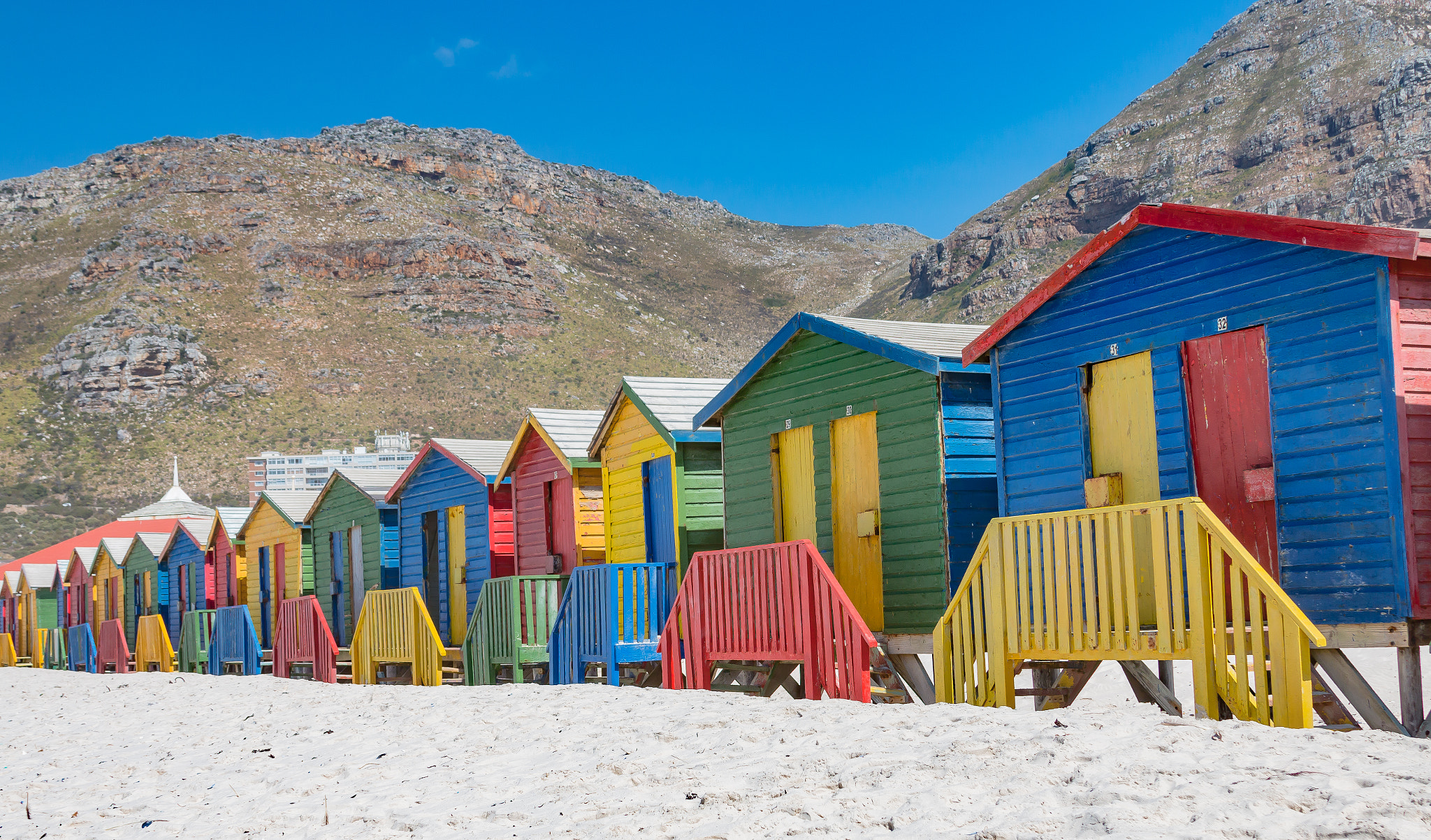 Canon EF 28-135mm F3.5-5.6 IS USM sample photo. Colorful houses at muizenberg beach photography