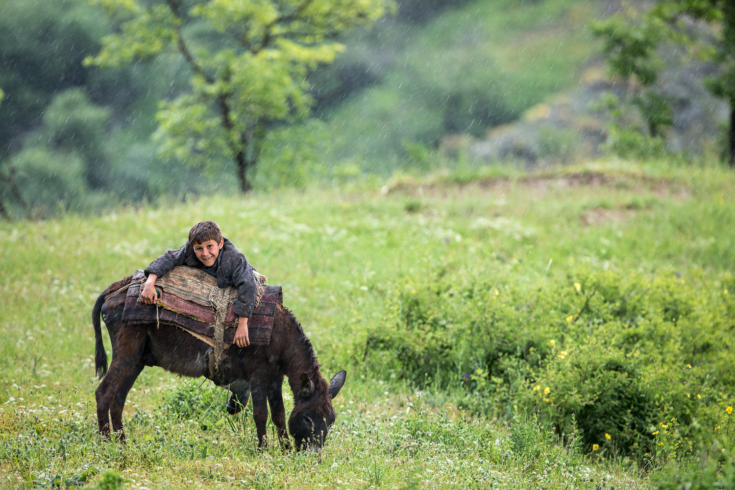 Canon EOS-1D X sample photo. Tajik boy getting on a donkey photography