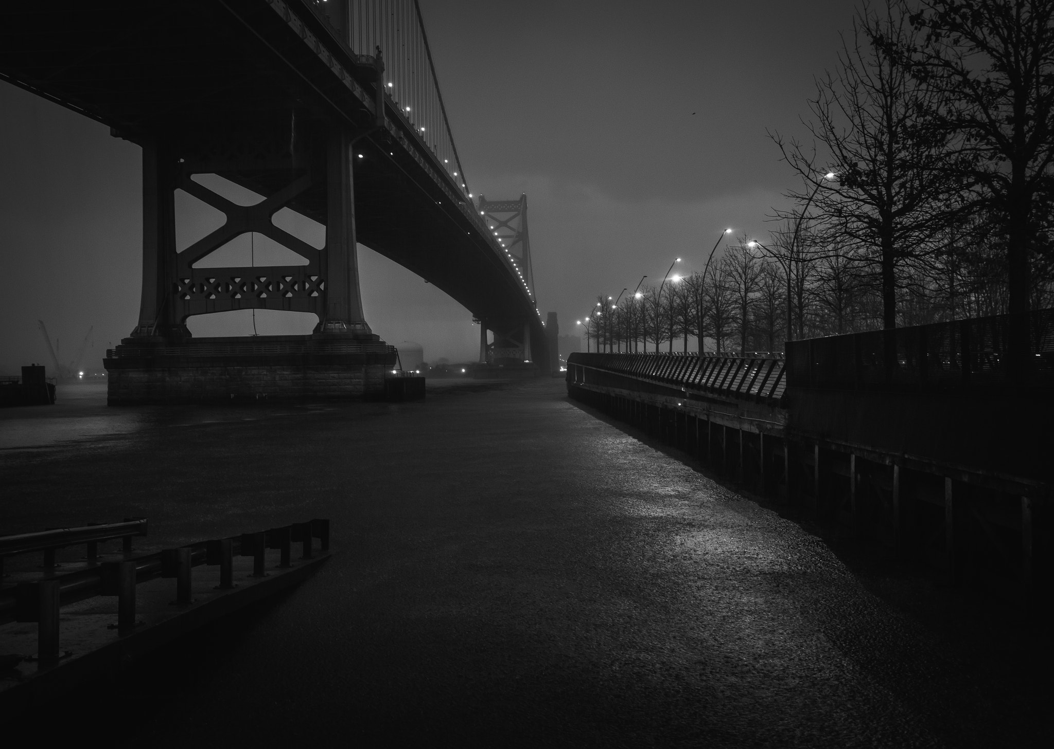 Nikon D750 + Nikon AF-S Nikkor 18-35mm F3.5-4.5G ED sample photo. Ben franklin bridge in a downpour photography