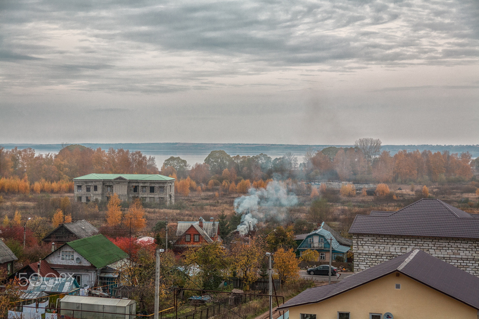 Canon EOS 5D + Canon EF 28-135mm F3.5-5.6 IS USM sample photo. Autumn landscape with smoke photography