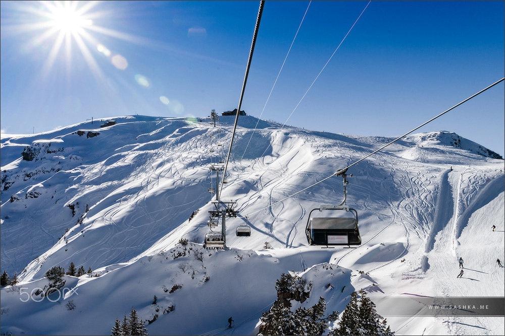 Sony a99 II sample photo. Chair lift to the high point on ski resort, sunny day photography