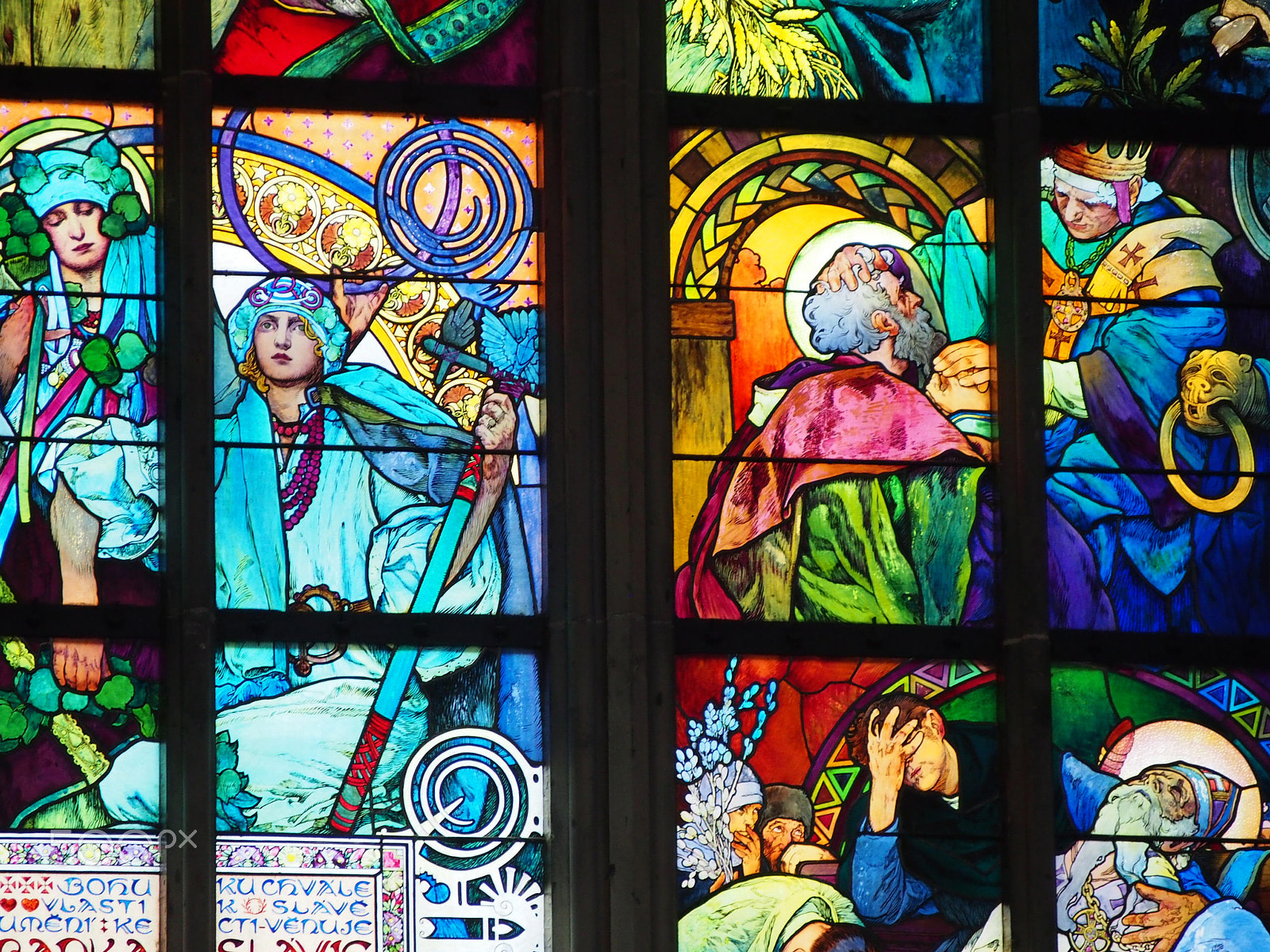 Olympus OM-D E-M5 sample photo. Detail of alfons mucha stained glass prague photography