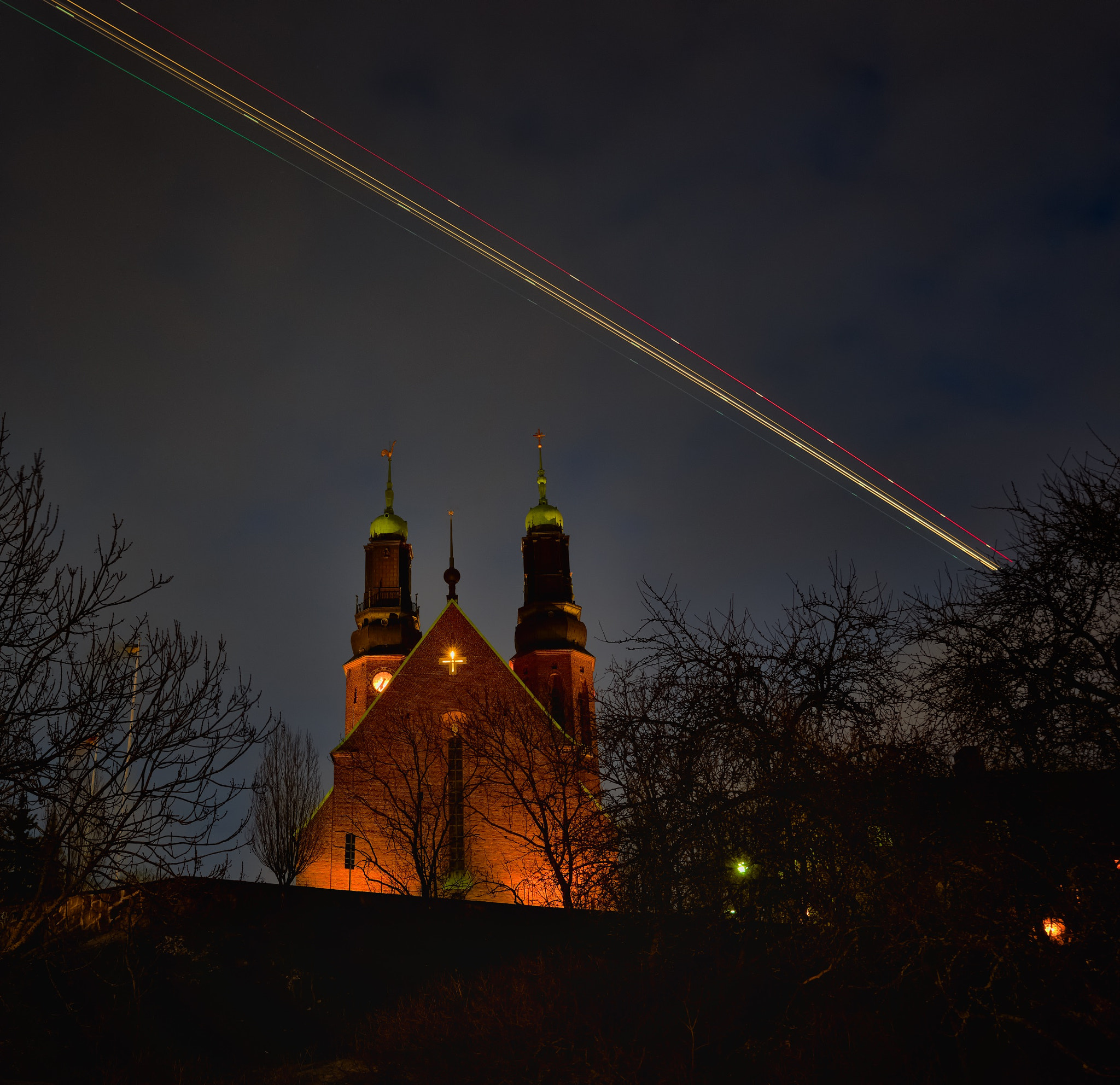 Nikon D800E sample photo. Högalids church stockholm - passing airplane photography