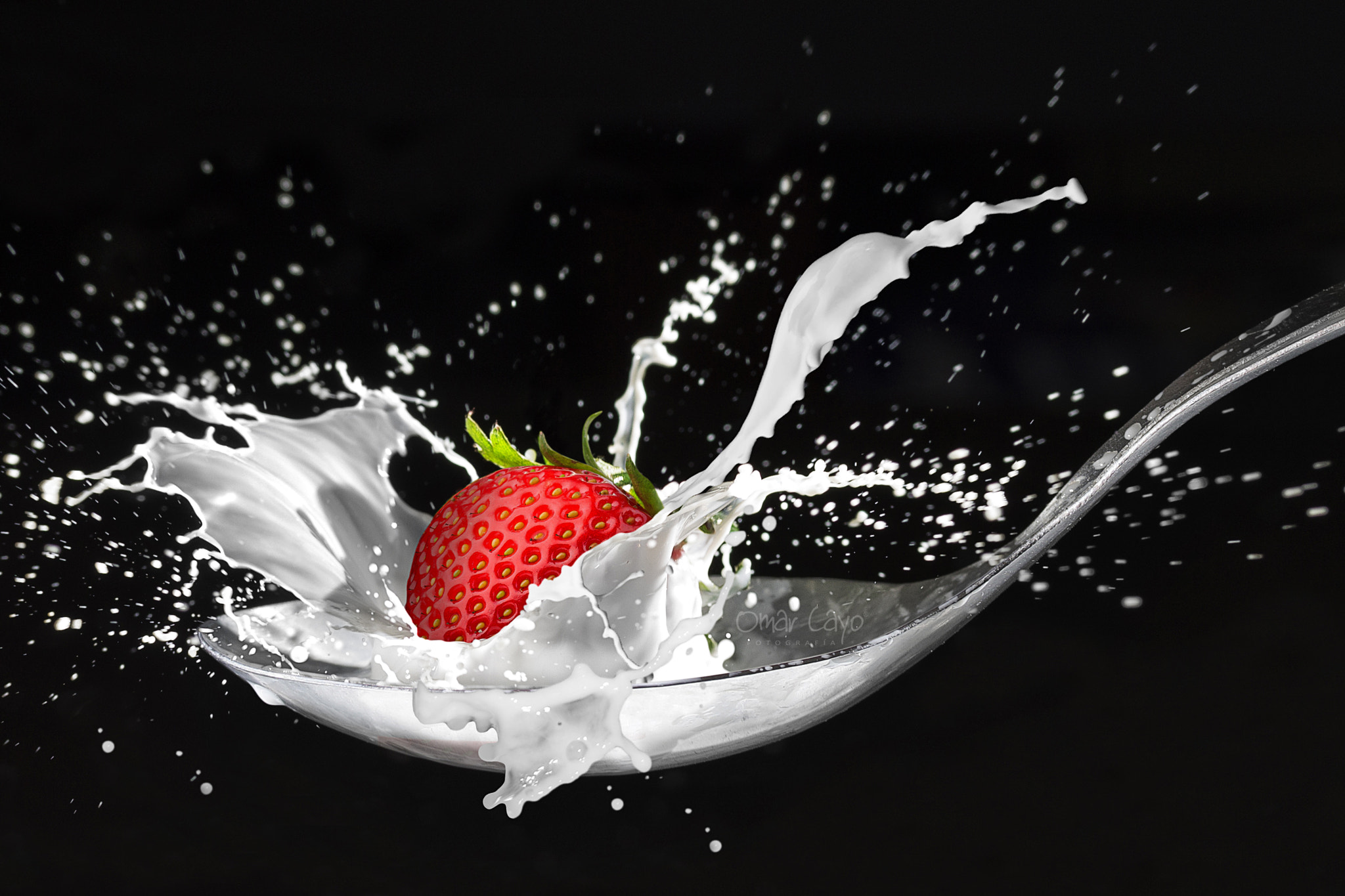 Canon EF-S 60mm F2.8 Macro USM sample photo. Splash fresa con leche photography