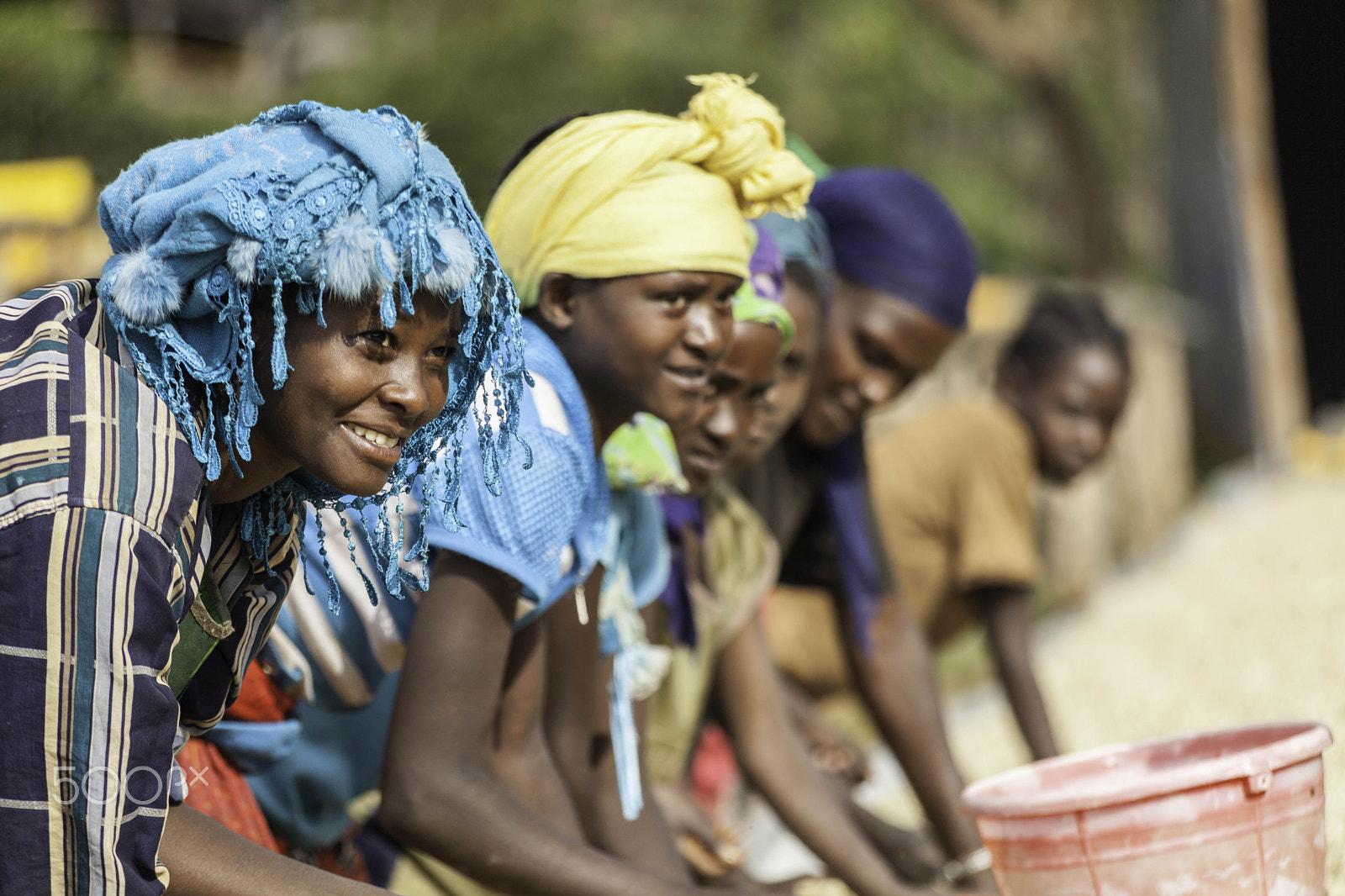 Canon EF 70-300mm F4-5.6 IS USM sample photo. Coffee workers sort beans in ethiopia photography