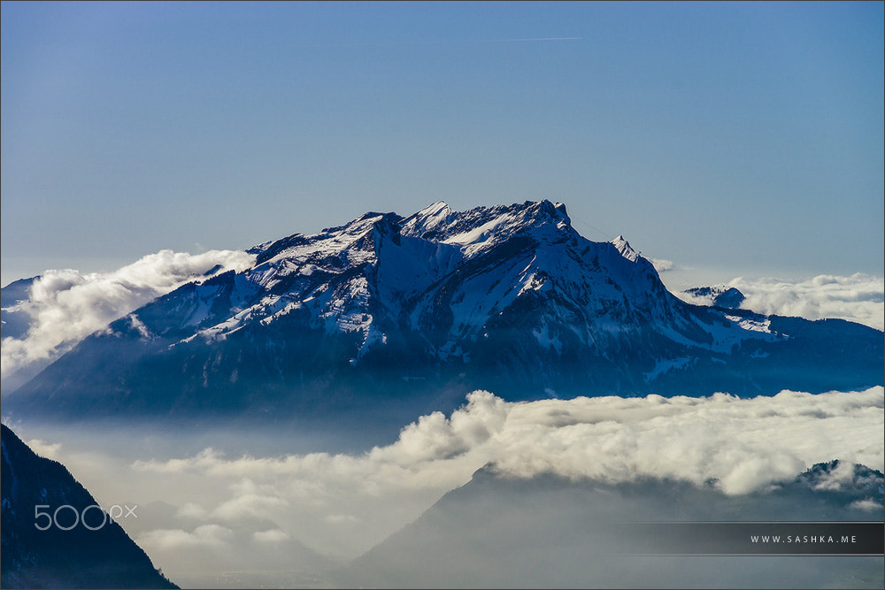 Sony a99 II sample photo. Panoramic aerial view to luzern lake from high peak photography