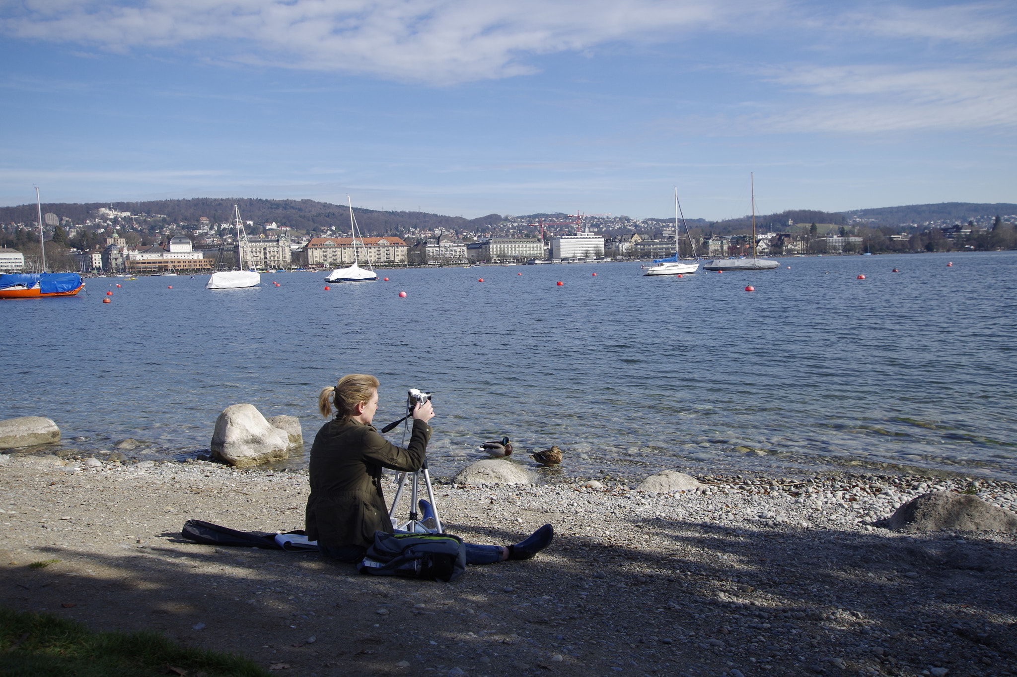 Pentax K-50 + Sigma 10-20mm F3.5 EX DC HSM sample photo. The lady by the zurich lake photography