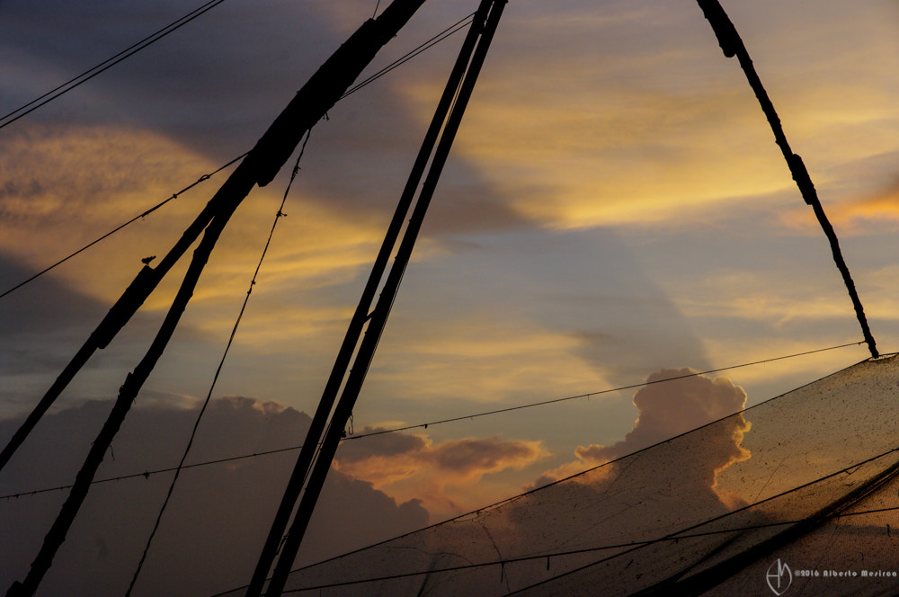 Pentax K20D sample photo. Chinese fishing nets sunset #1 photography
