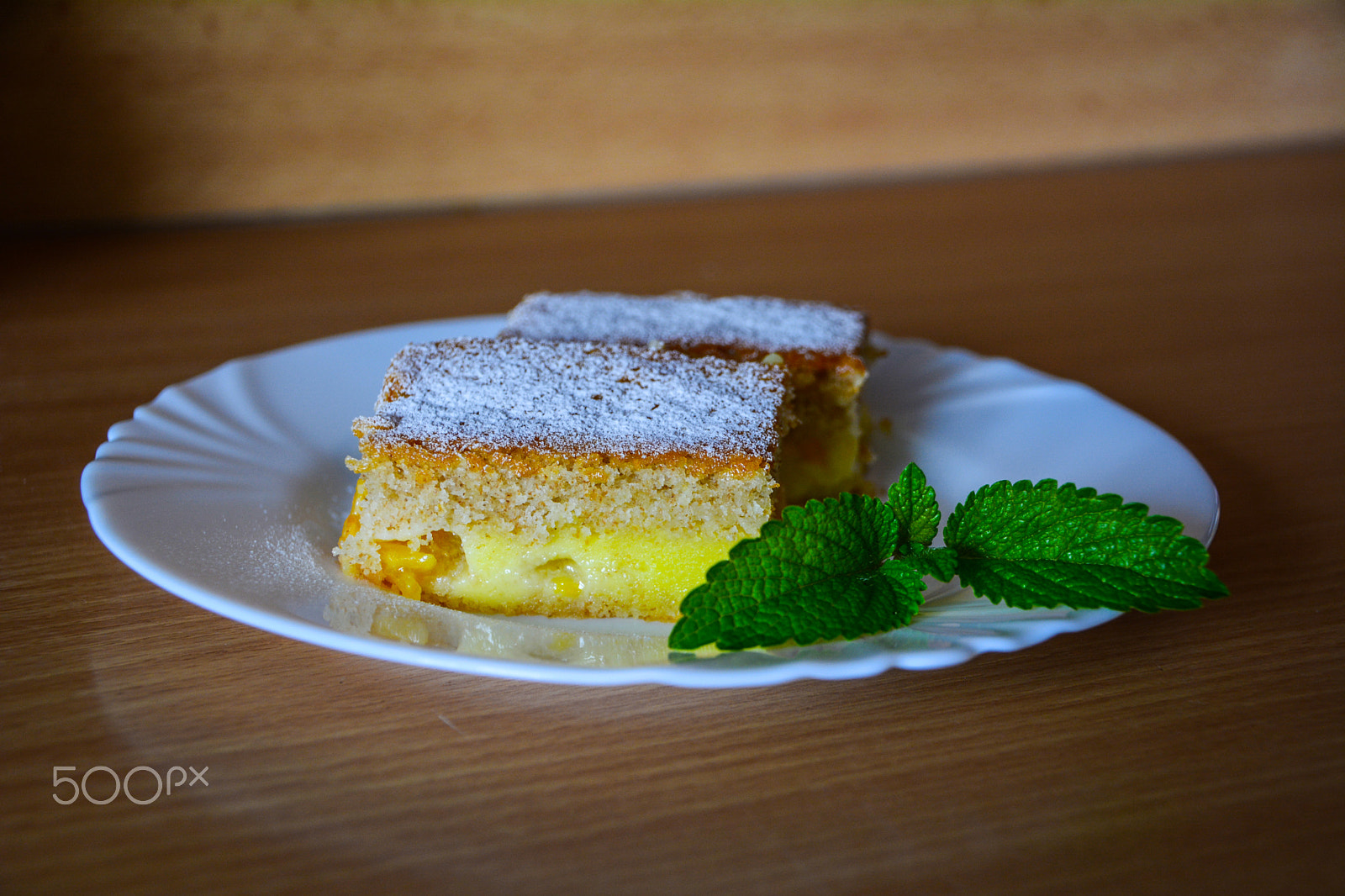 Nikon D5200 + Tamron 18-270mm F3.5-6.3 Di II VC PZD sample photo. Pie with mint leaves on a plate photography