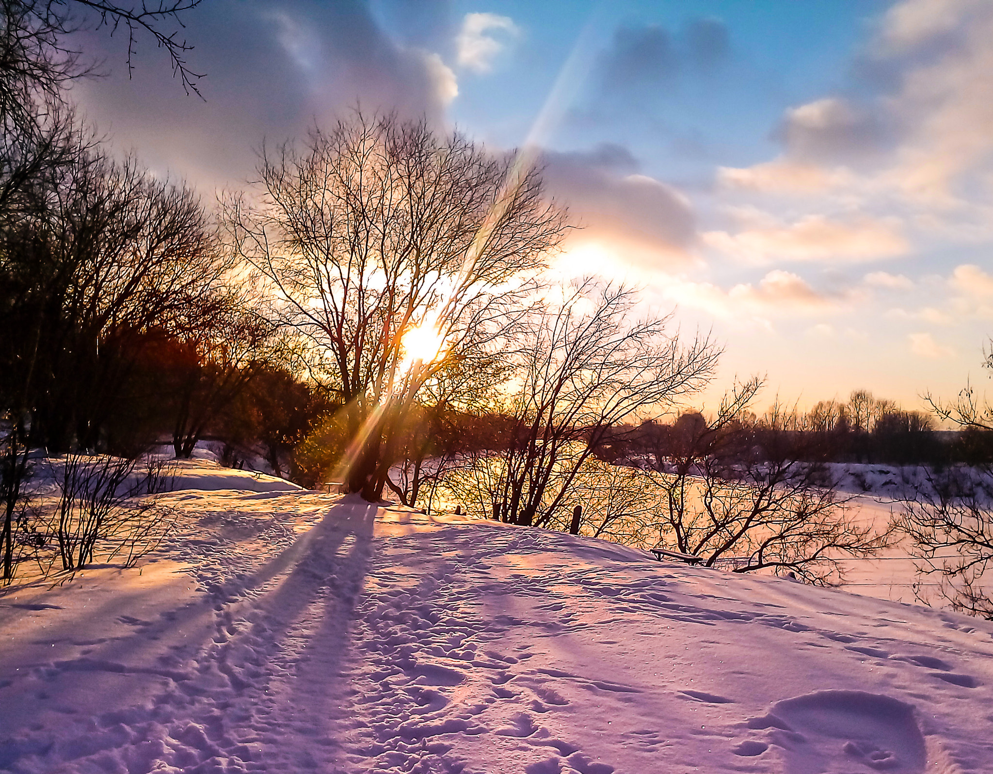 ZTE T620 sample photo. Golden ice-bound river photography