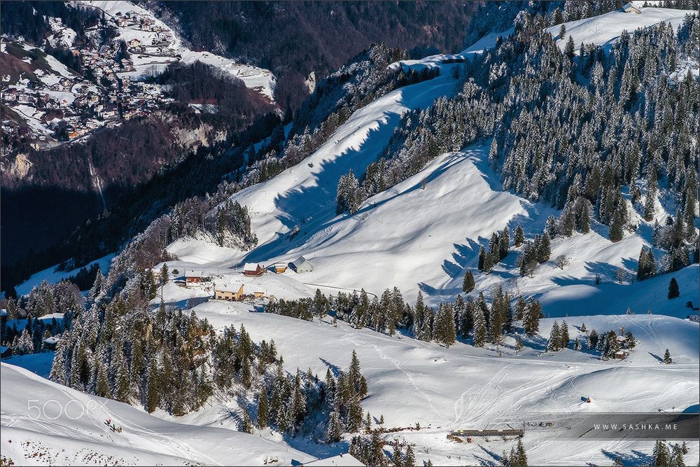 Minolta AF 80-200mm F2.8 HS-APO G sample photo. Beautiful mountains in snow. evening aerial view with shadows. photography