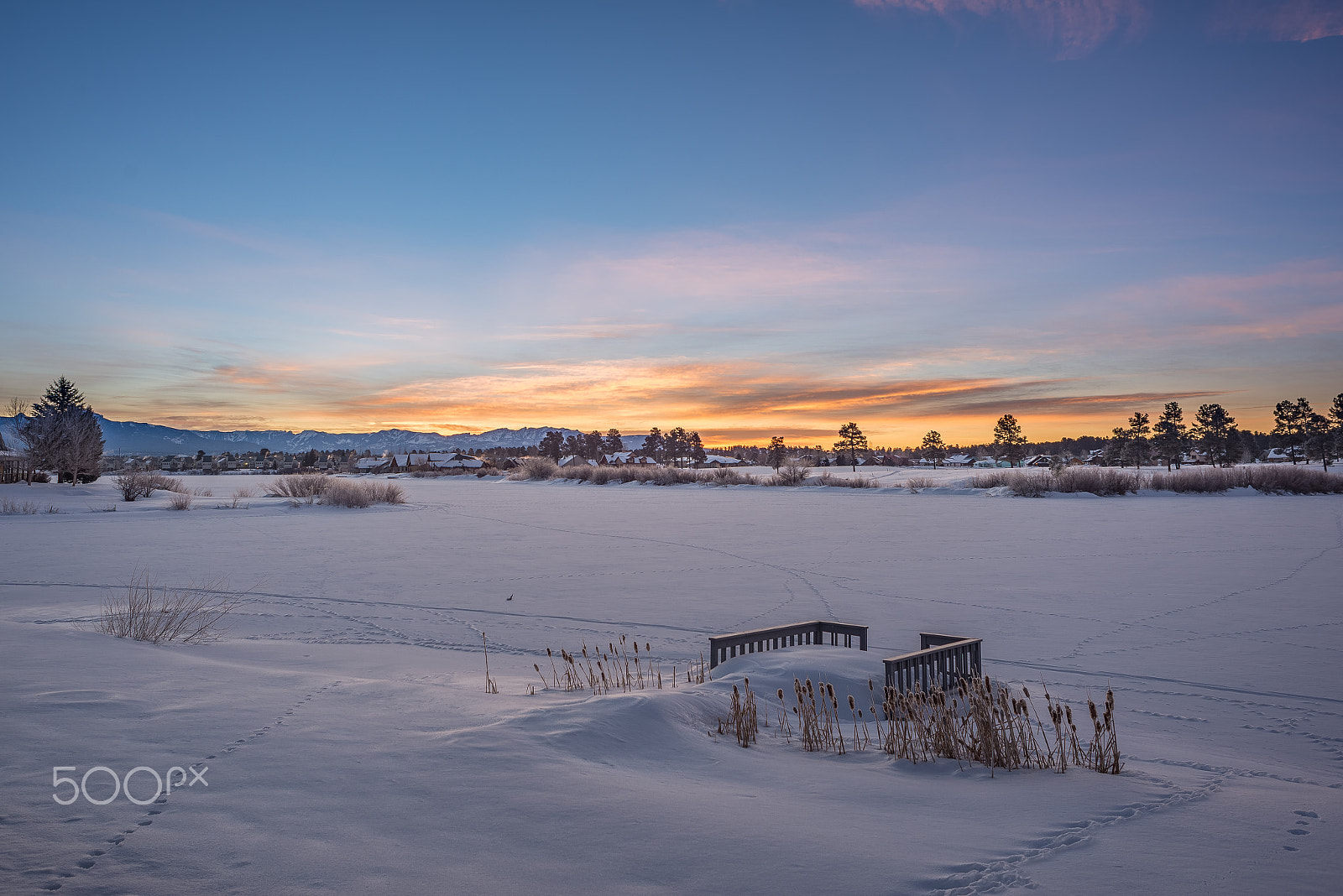 Nikon D610 + Nikon AF Nikkor 24mm F2.8D sample photo. Sunrise over frozen pond photography