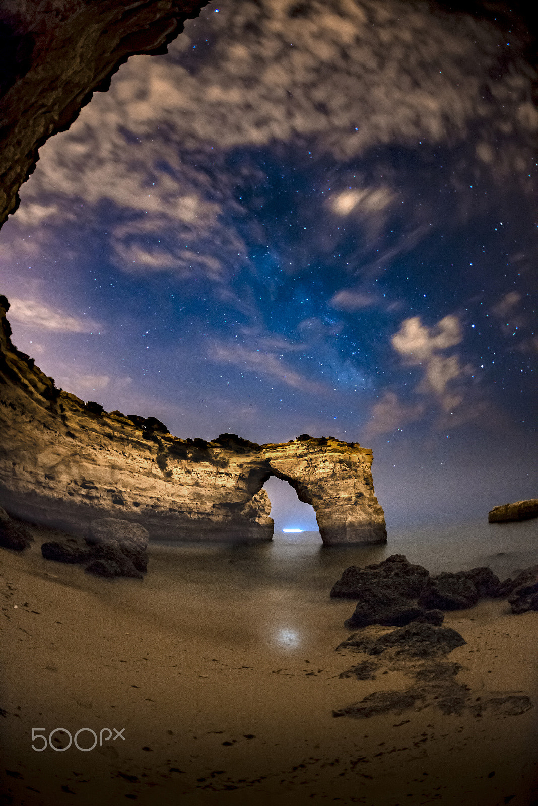 Nikon D800 + Nikon AF Fisheye-Nikkor 16mm F2.8D sample photo. Dark night over praia de albandeira photography