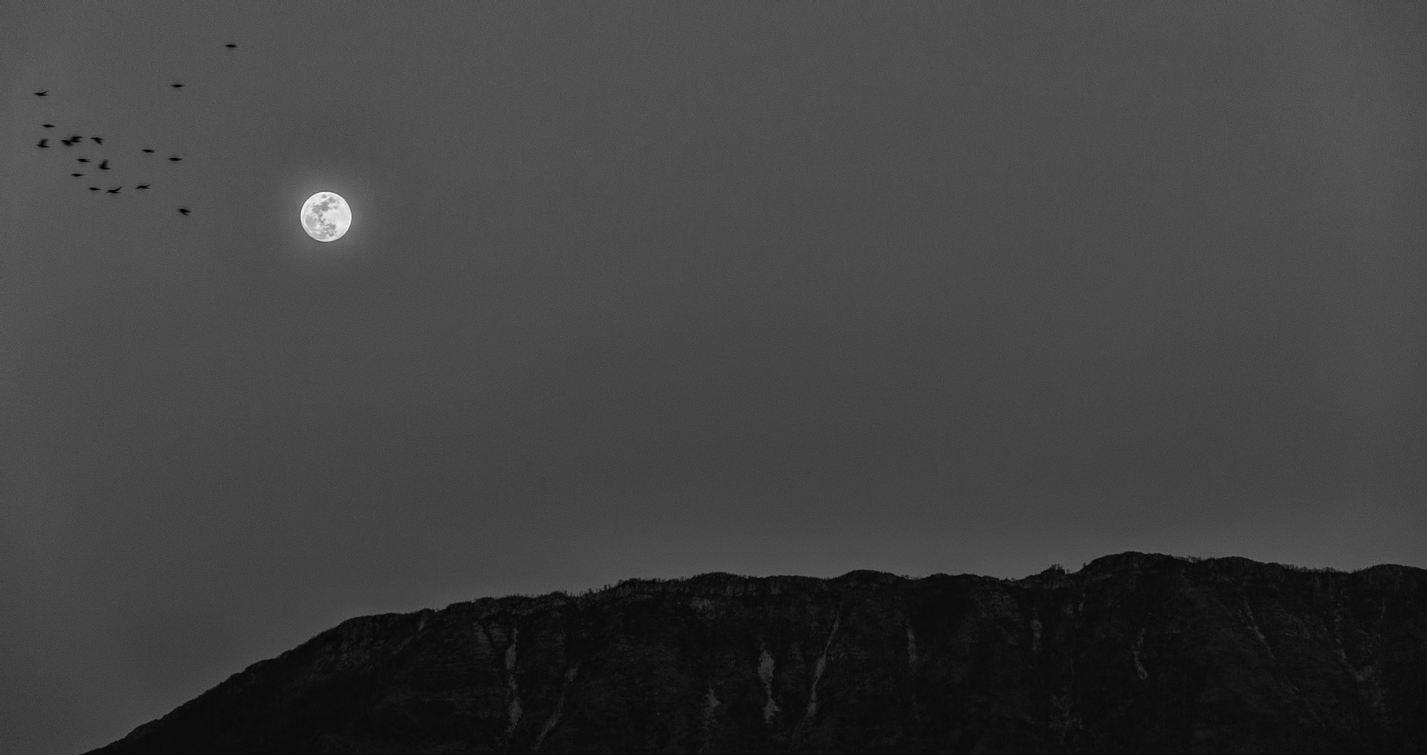 Canon EOS 60D sample photo. Moon, birds and the mountain photography
