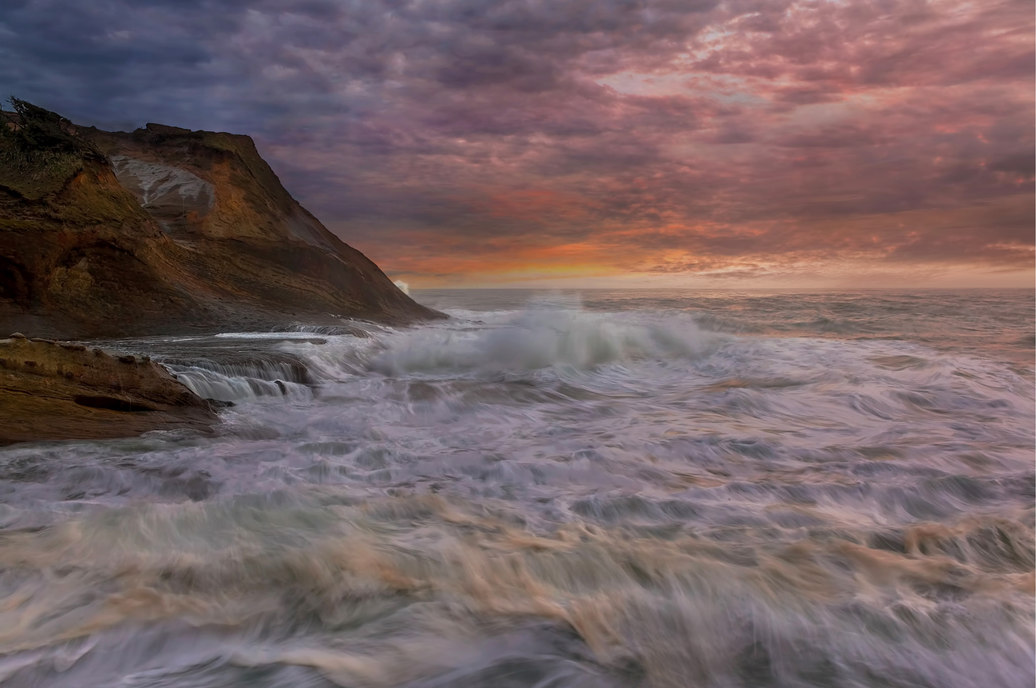 Sigma 24-70mm F2.8 EX DG Macro sample photo. Sunset and waves at cape kiwanda photography