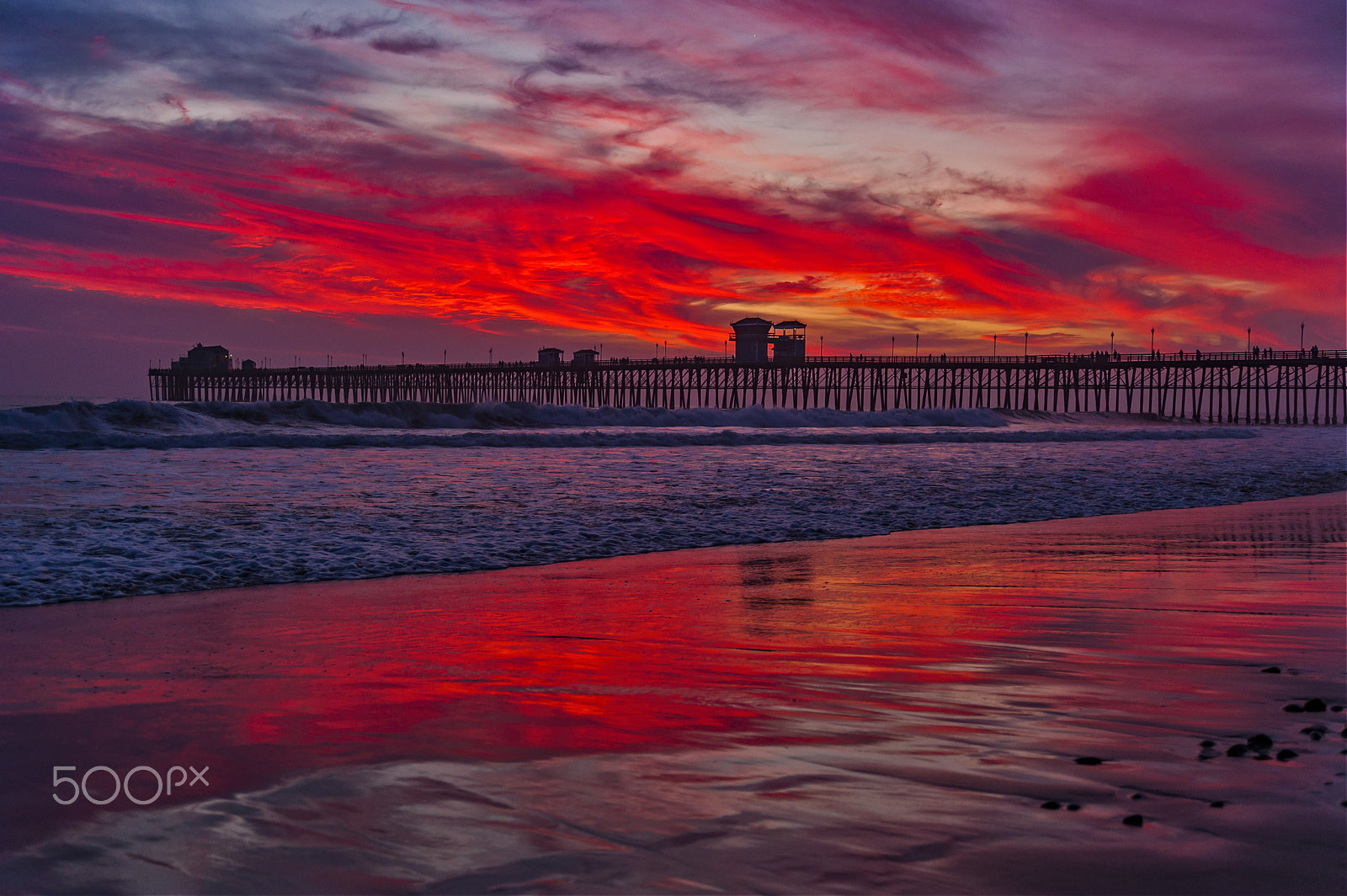 Nikon D700 sample photo. Fiery sunset at the oceanside pier - march 14, 2017 photography