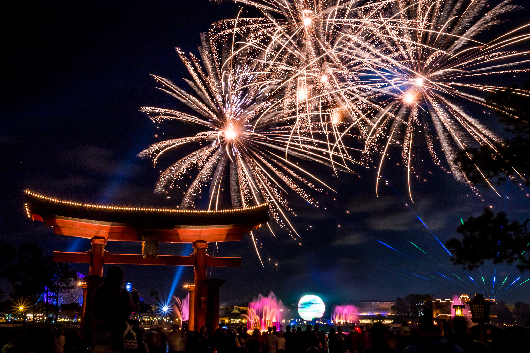 Canon EOS 7D Mark II + Canon EF 17-40mm F4L USM sample photo. Epcot fireworks photography