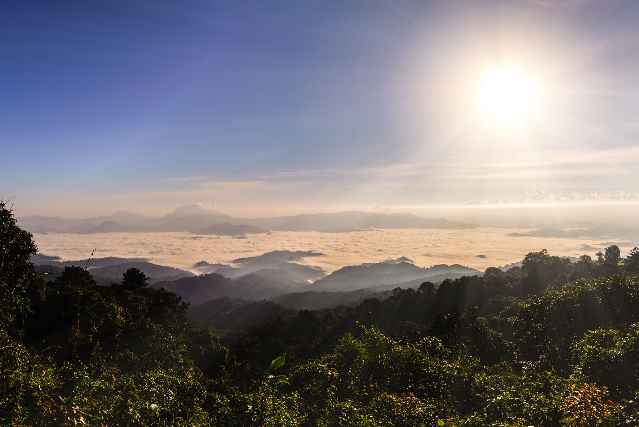Nikon AF-S Nikkor 18-35mm F3.5-4.5G ED sample photo. Sunrise and mist with mountain at huai nam dang national park in photography