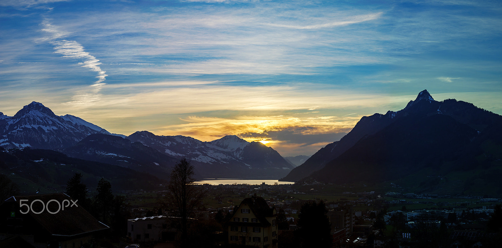 Sony a99 II + Minolta AF 80-200mm F2.8 HS-APO G sample photo. Sunset over luzern lake. switzerland. wide-angle hd-quality pano photography