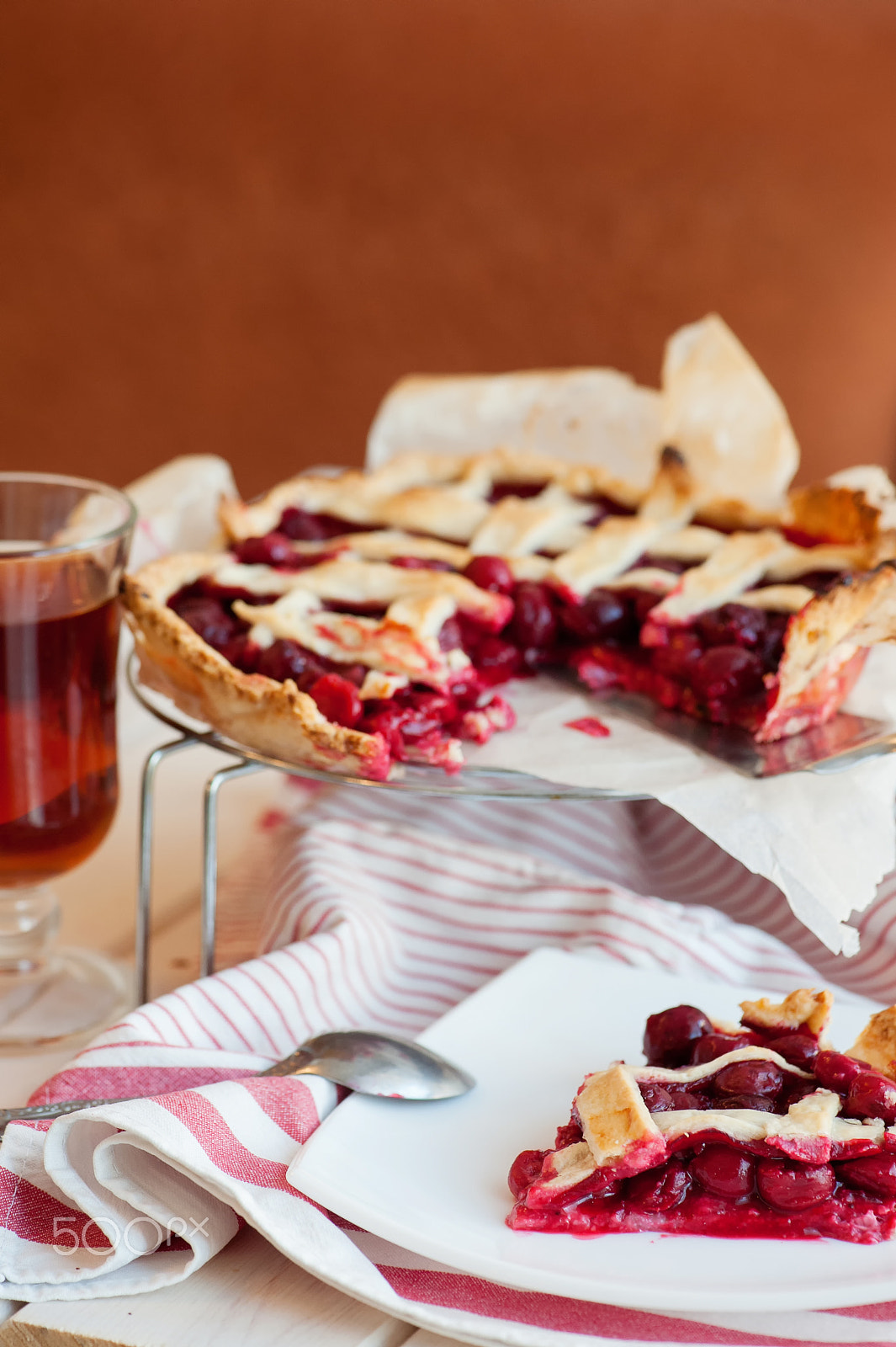 Nikon D700 sample photo. Homemade cherry pie on rustic background photography