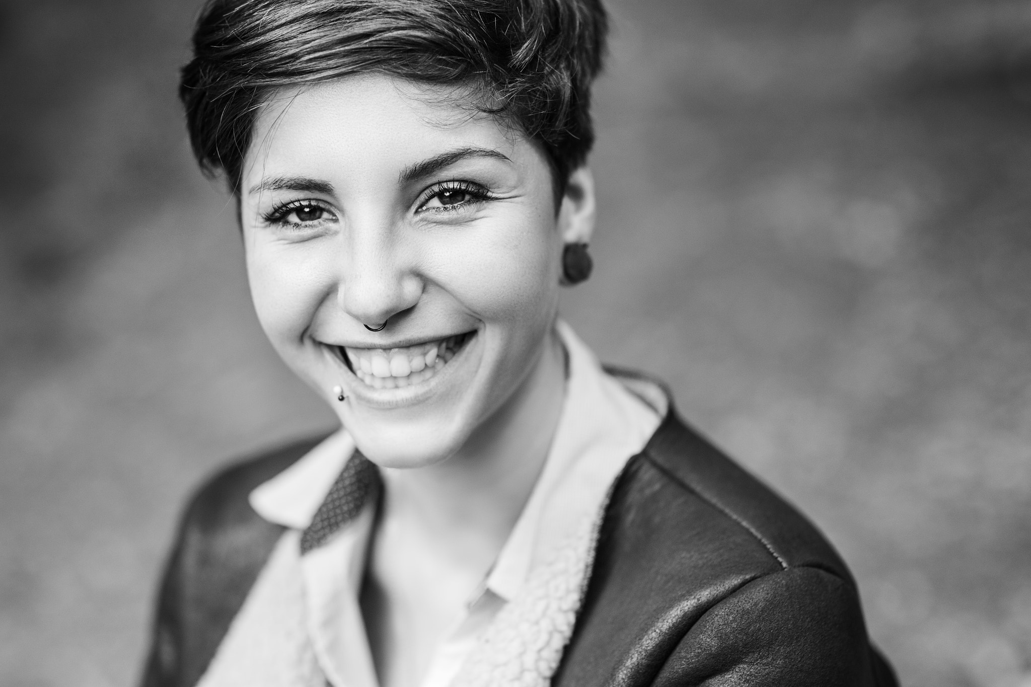 Sigma 85mm F1.4 EX DG HSM sample photo. Ariel - smile in bw photography