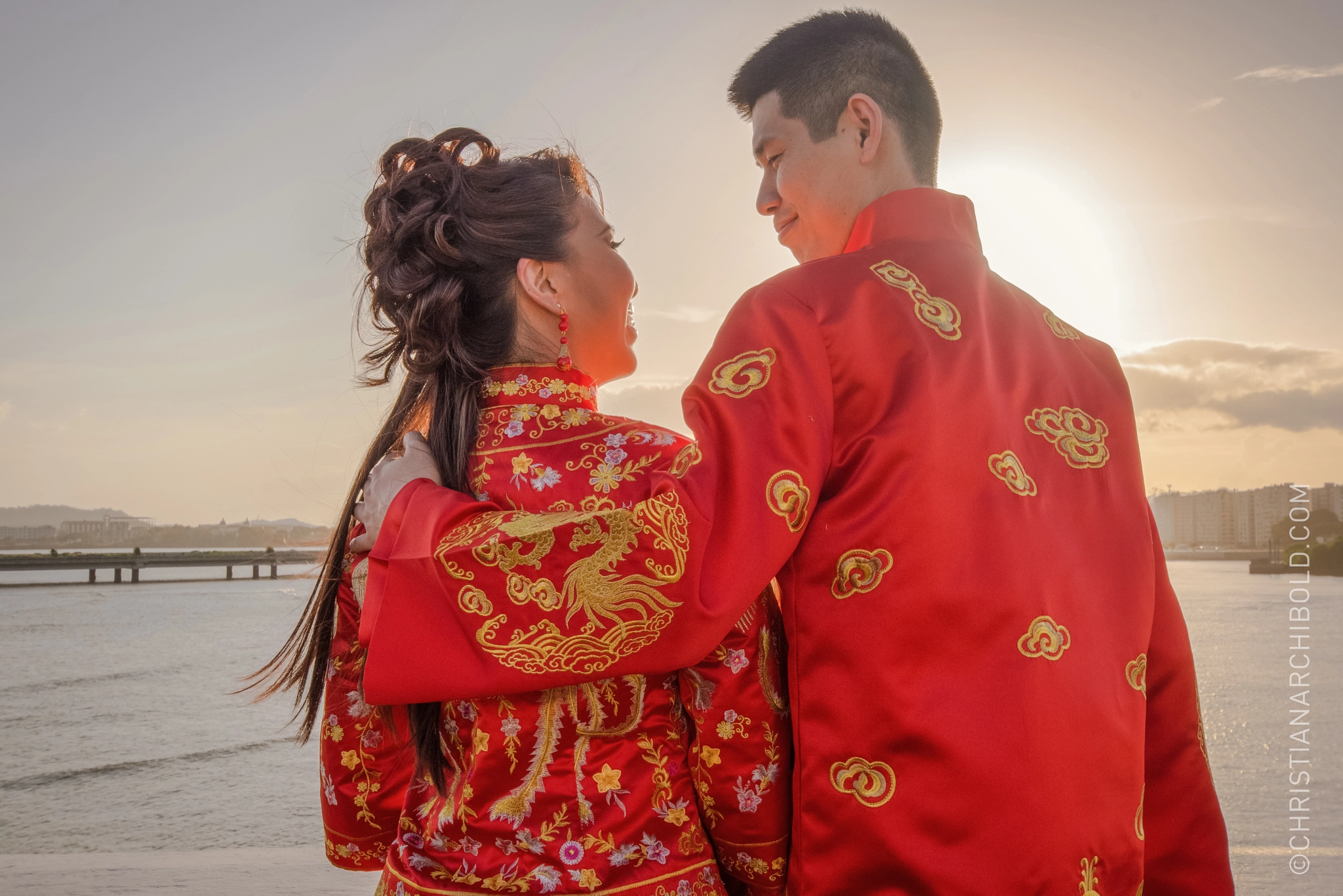 Nikon D7200 sample photo. Chinese wedding couple sunset photography
