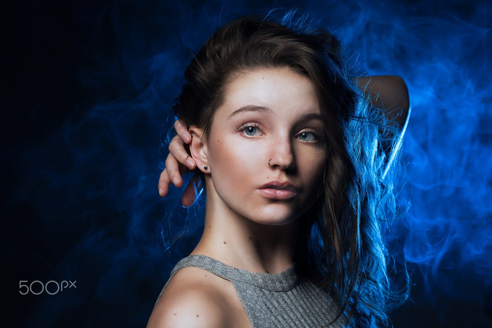 Sigma 105mm F2.8 EX DG OS HSM sample photo. The beautiful girl on the background of blue smoke photography