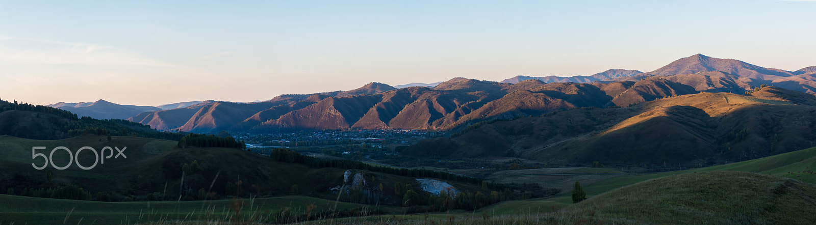 Nikon D810 + Nikon AF-Nikkor 80-200mm F2.8D ED sample photo. Village landscape panorama in the evening photography