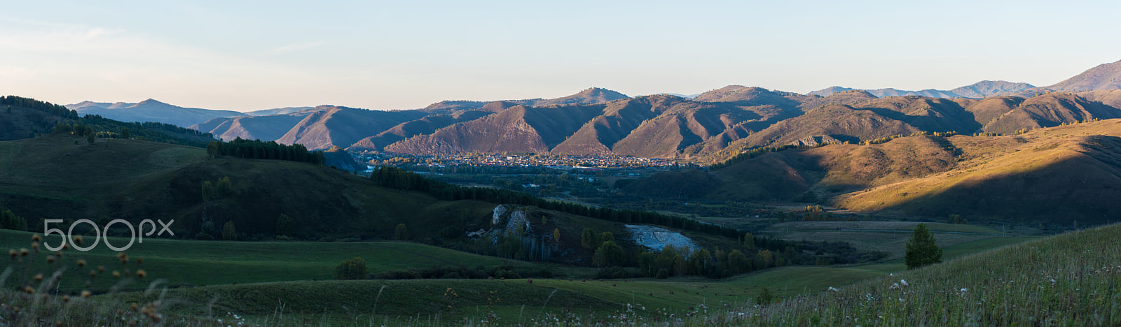 Nikon D810 + Nikon AF-Nikkor 80-200mm F2.8D ED sample photo. Village landscape panorama in the evening photography