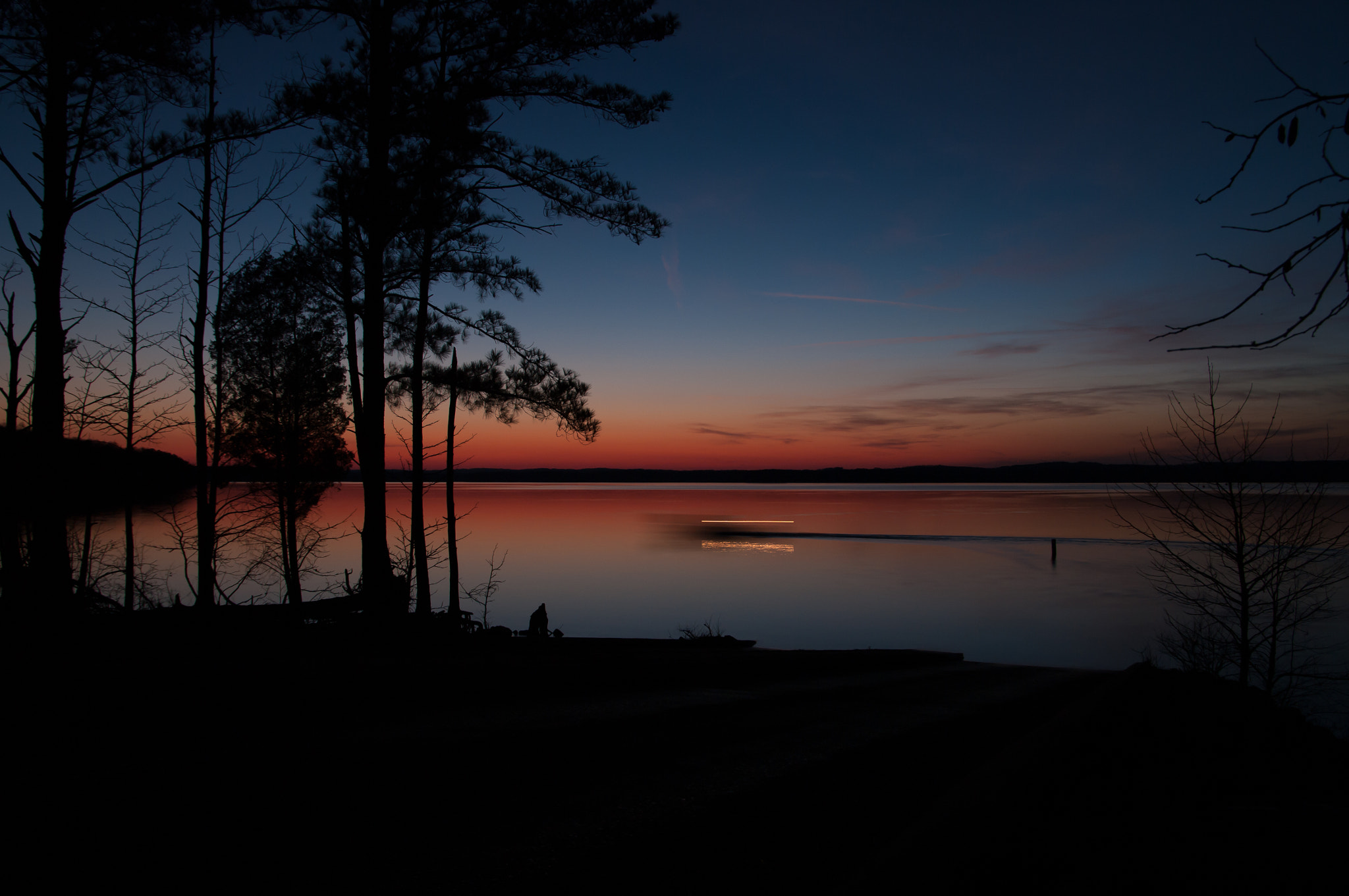 Pentax K-7 sample photo. Jordan lake north carolina twilight with boat photography